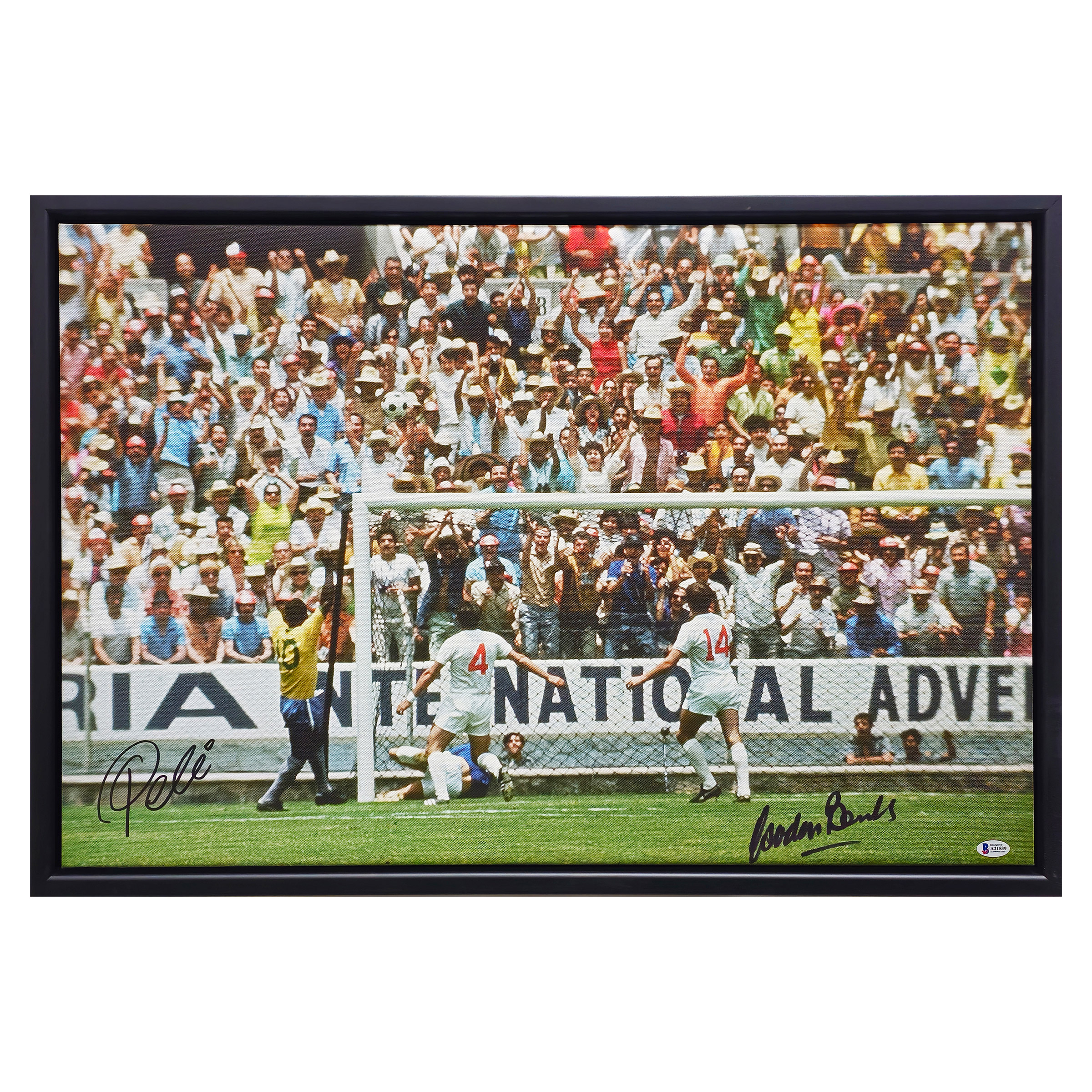 Pelé & Gordon Banks Autographed Framed Canvas Photo "The Greatest Save" 1970 World Cup - Beckett Authenticated