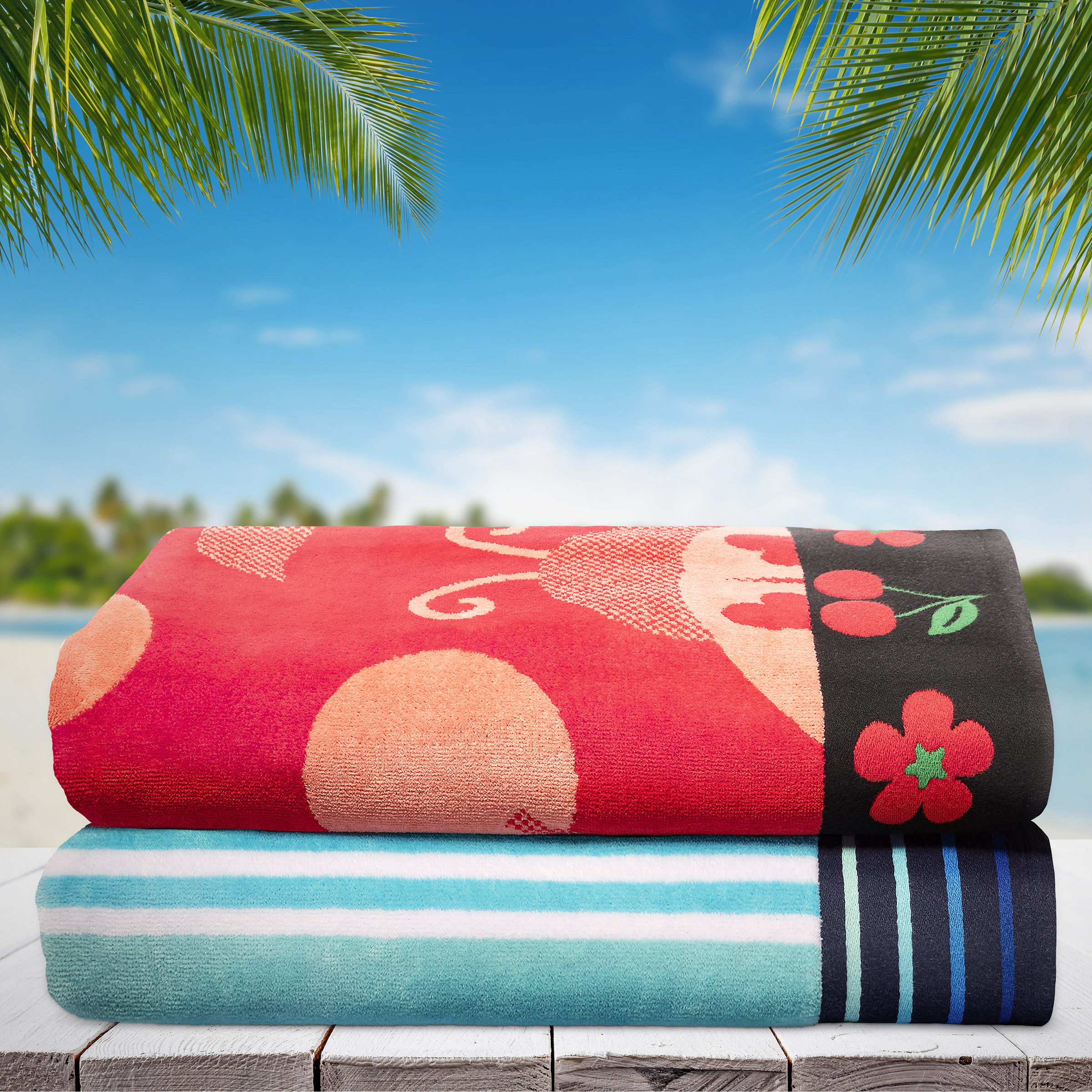 Cool Waters & Sweet Ladybugs Jacquard Beach Towel, 2-pack | Costco