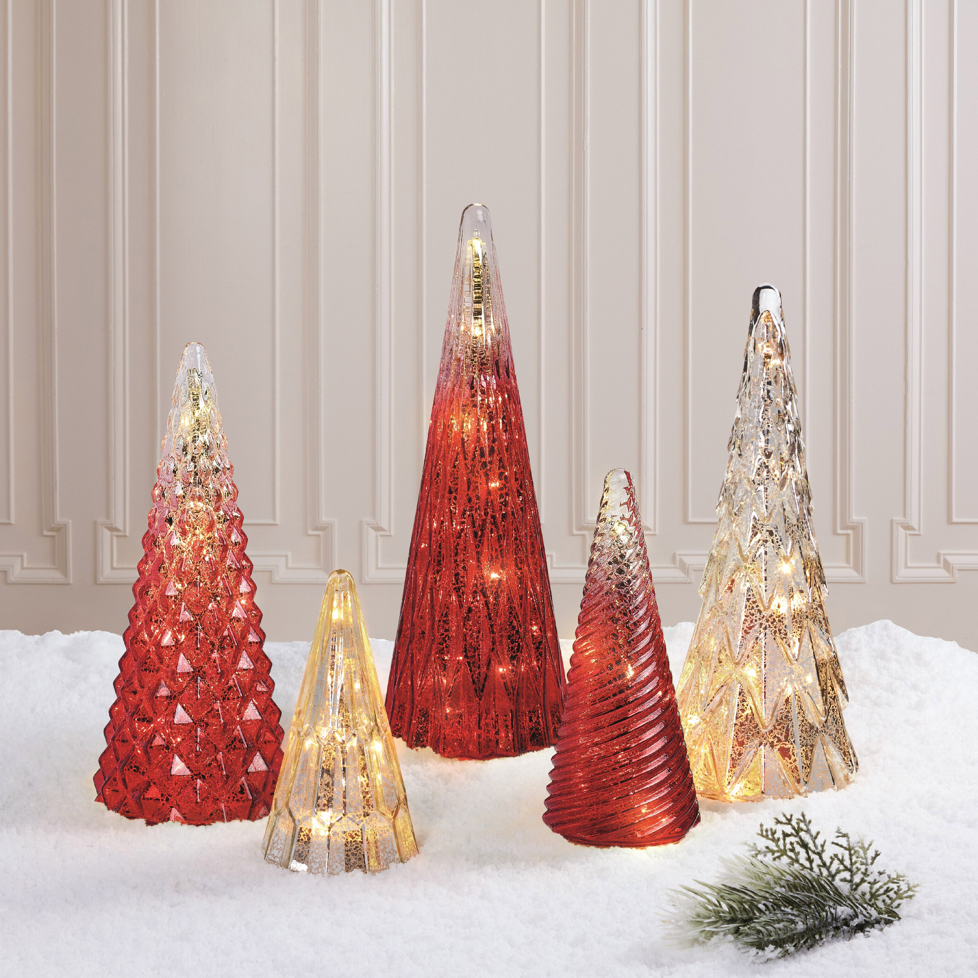 Set of 5 LED Glass Trees