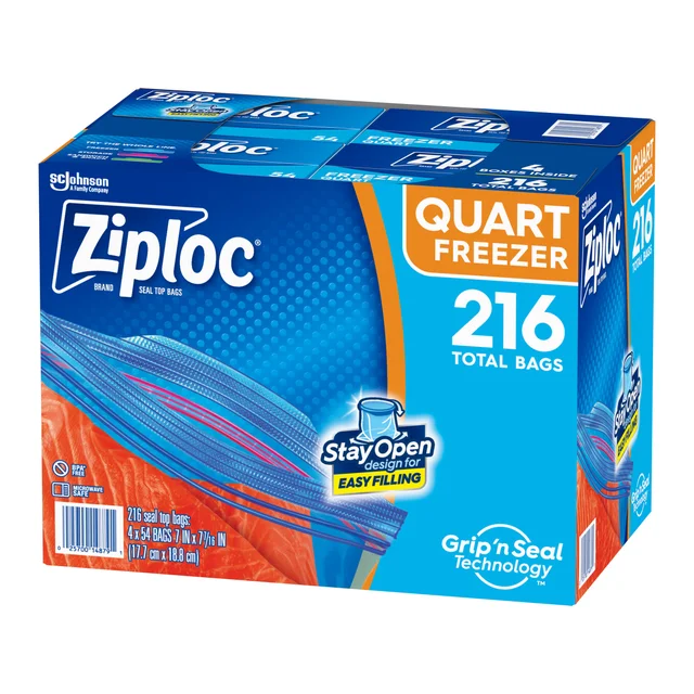Ziploc Seal Top Freezer Bag, Quart, 54-count, 4-pack