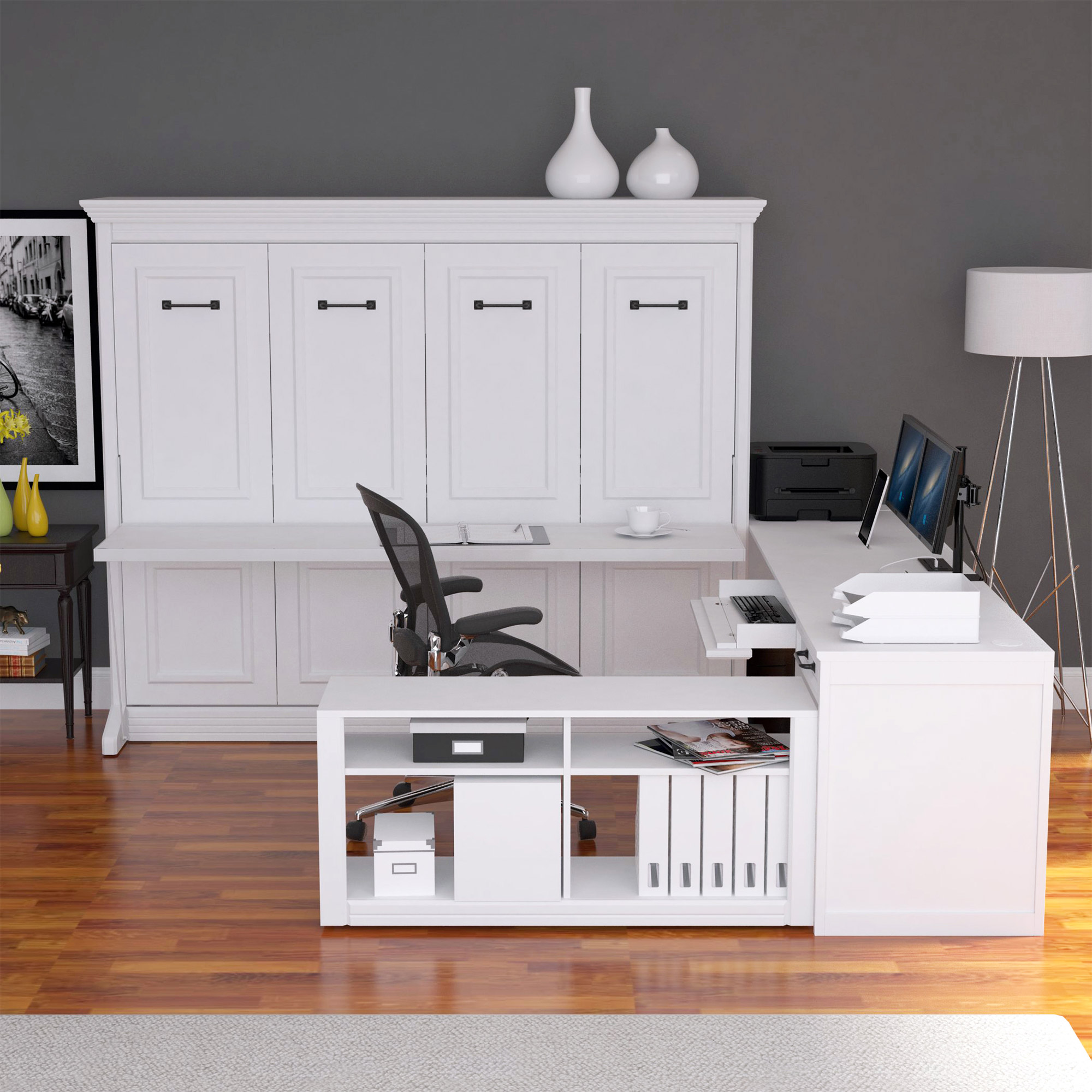 Melbourne Office Pro Queen Wall Bed with Desk -White