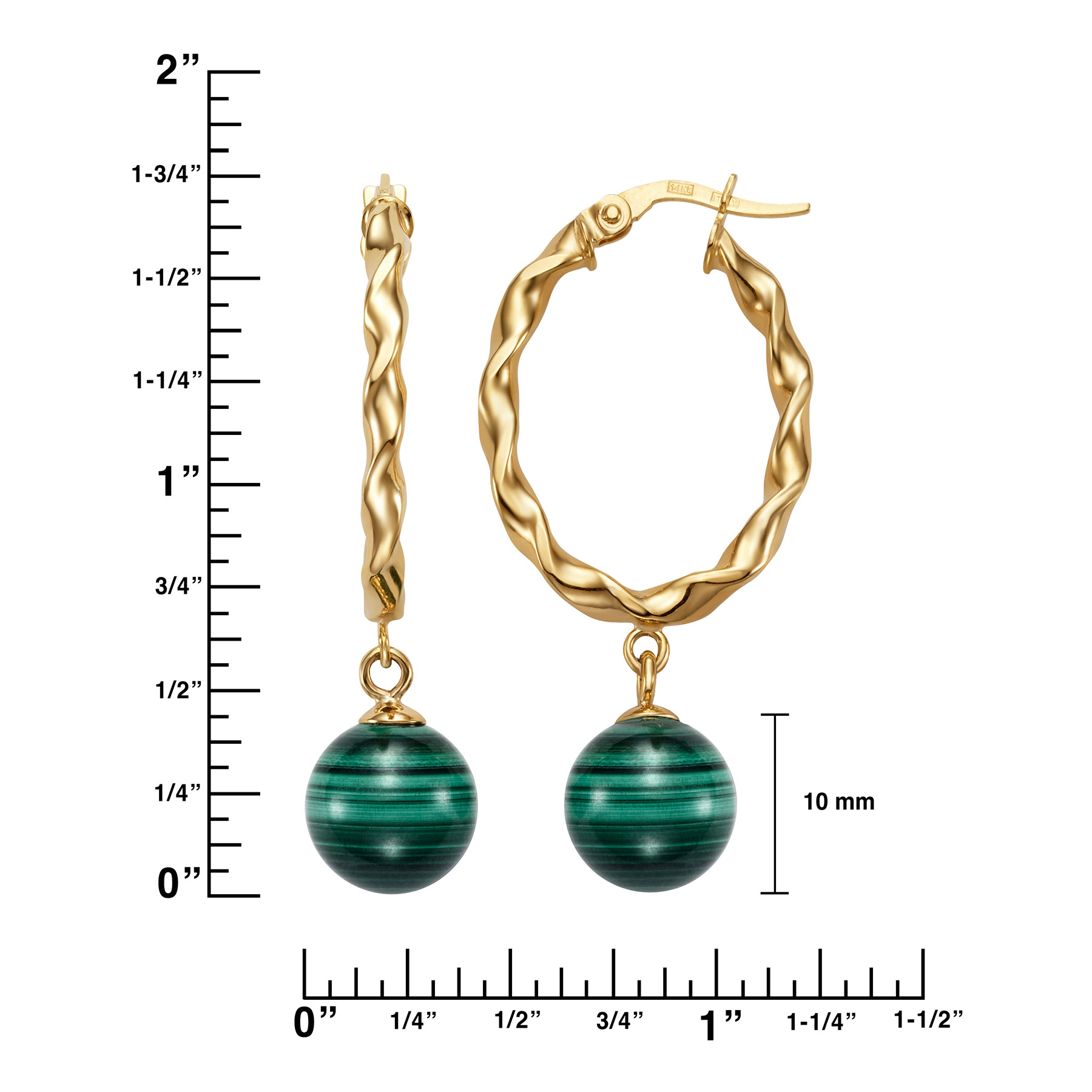 Green Malachite 14kt Yellow Gold Oval Hoop Earrings | Costco