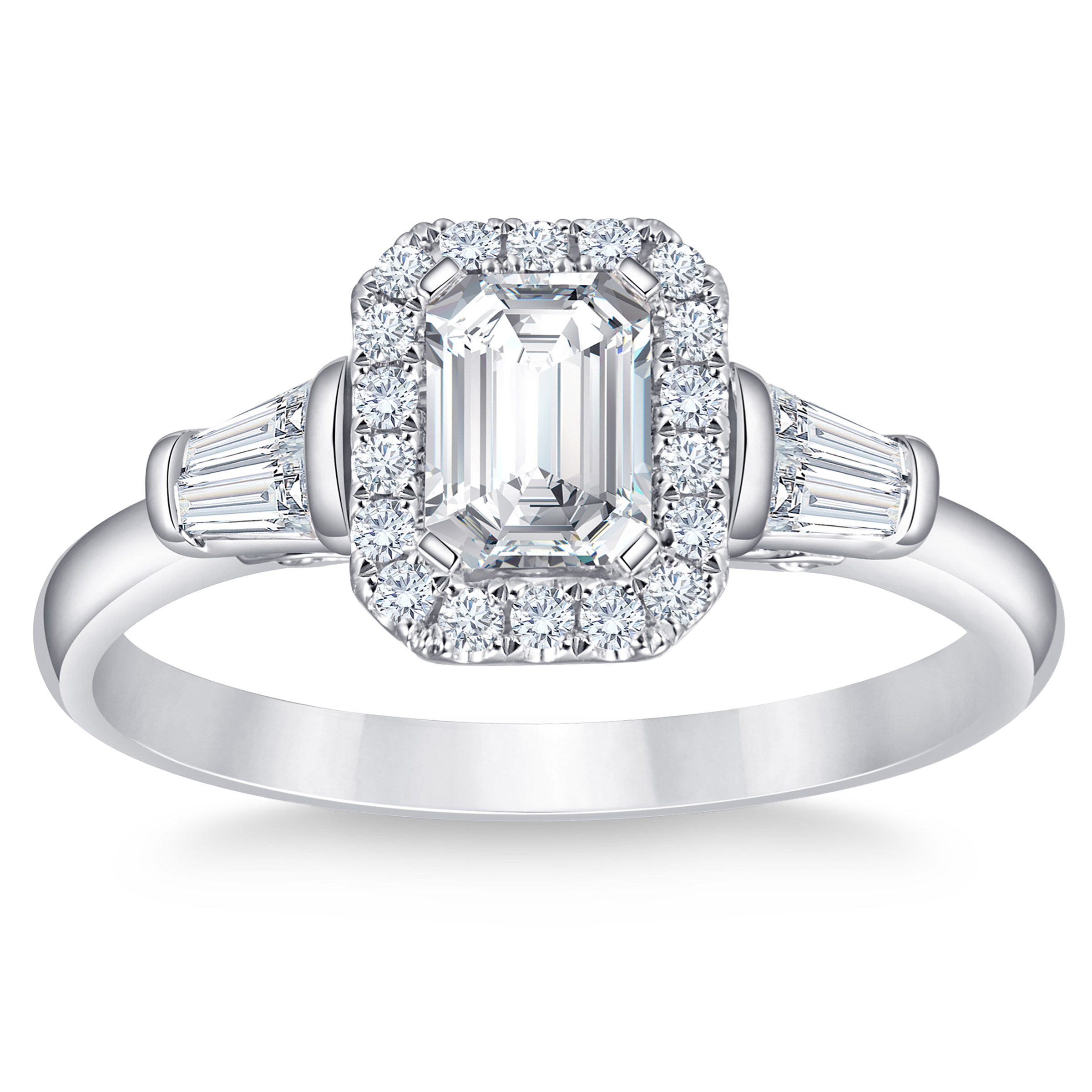 Emerald Cut, Round Brilliant and Baguette Cut Diamond Ring (0.96 ctw)