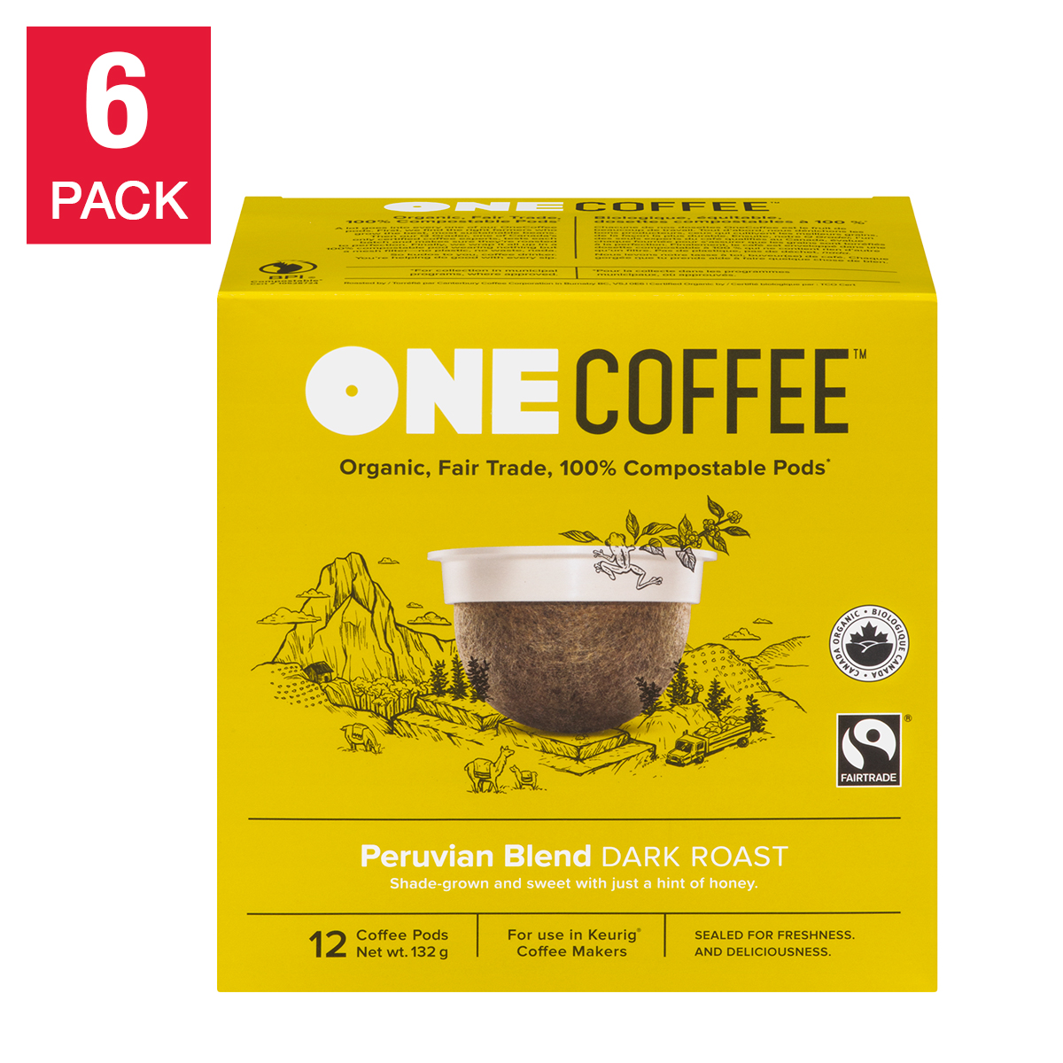 OneCoffee Organic Peruvian Fairtrade Coffee K-Cup Pods, 72-count 