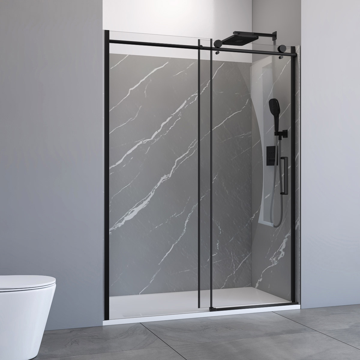 Appollo Wilson 32 in. × 60 in. Shower Kit with Grey Marble Walls