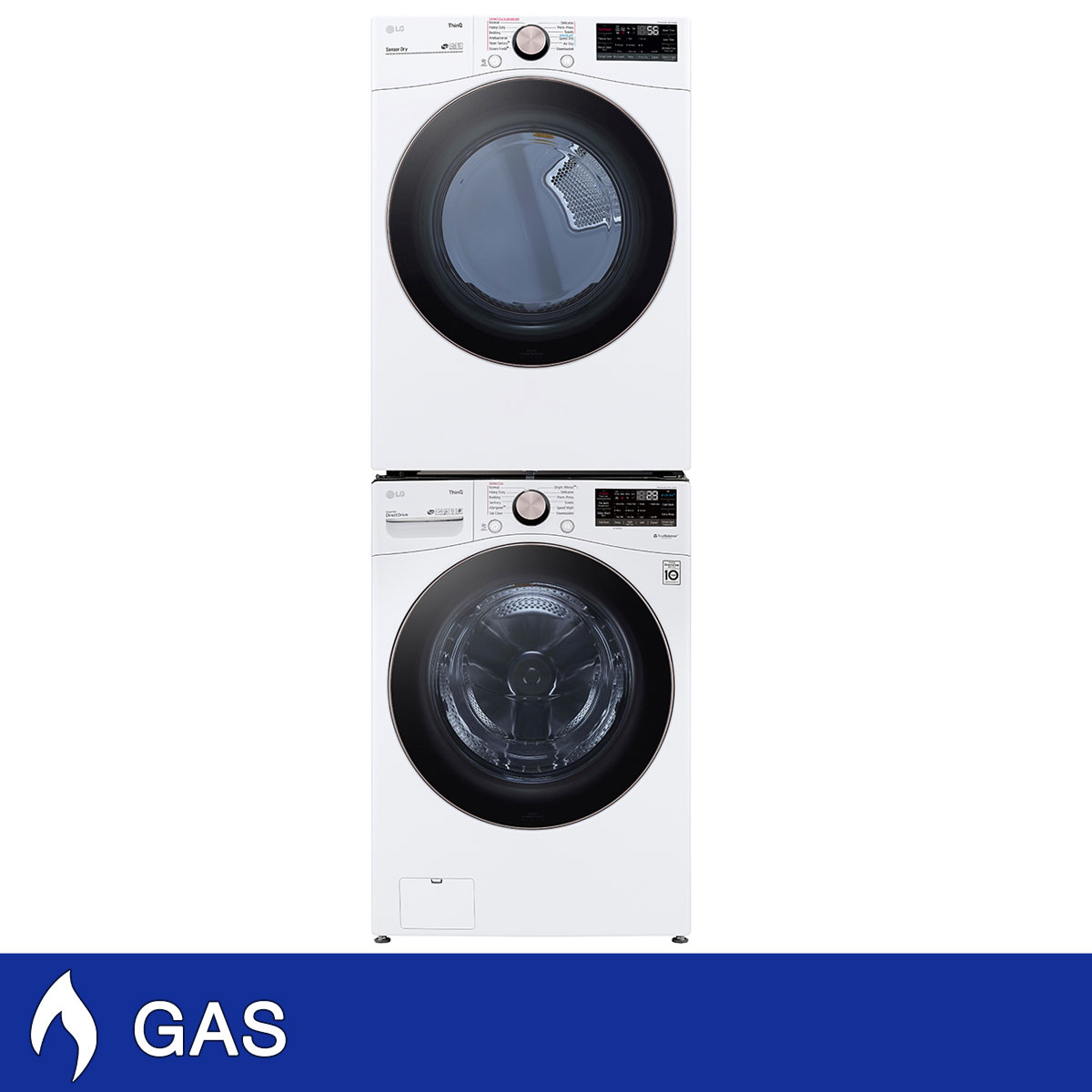 LG 4.5 cu. ft. Front Load Washer with TurboWash 360° and 7.4 cu. ft. GAS Dryer with TurboSteam and Built-In Intelligence with Stacking Kit