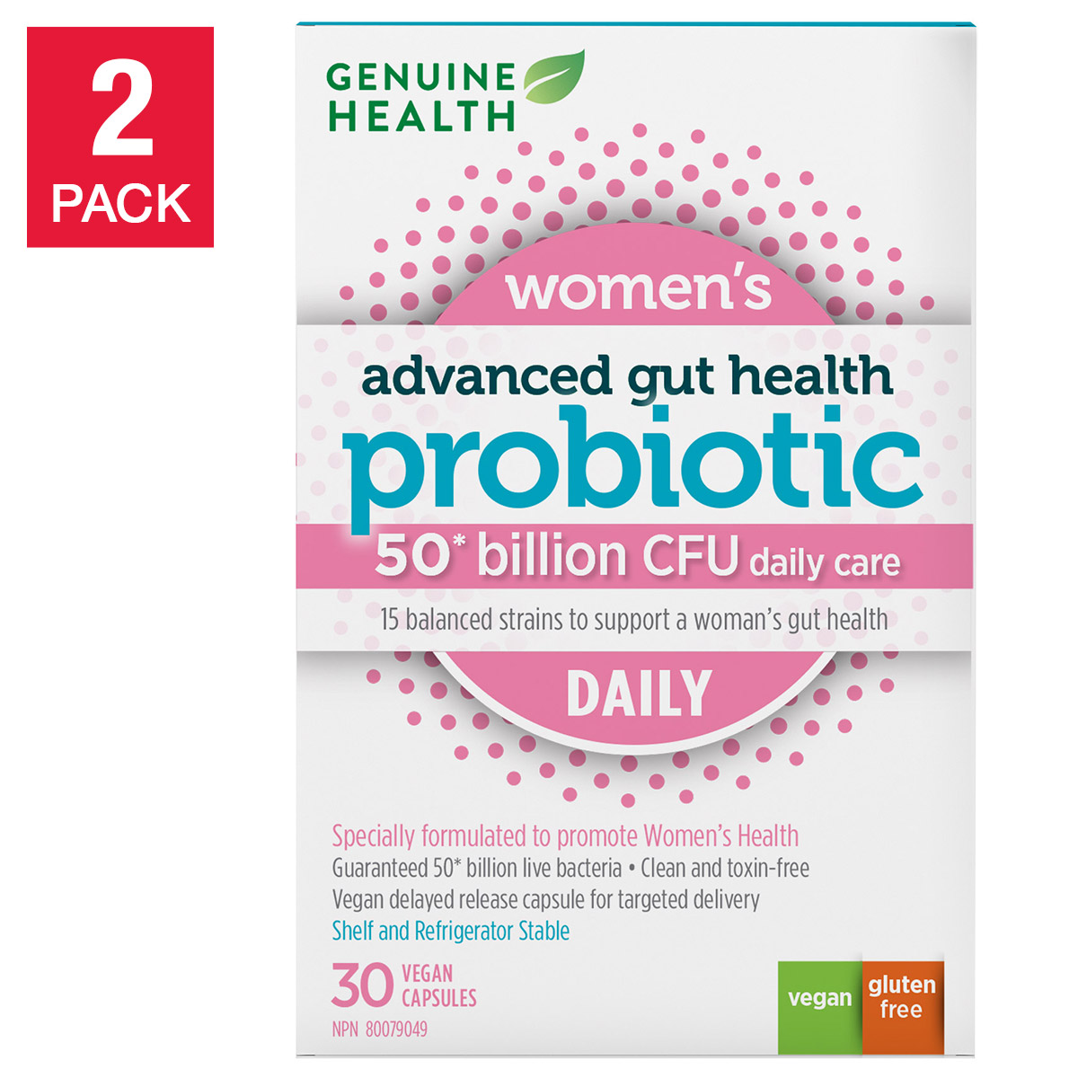 Genuine Health Women's Advanced Gut Health Daily Probiotics, 50 Billion CFU - 2 x 30 Vegan Capsules