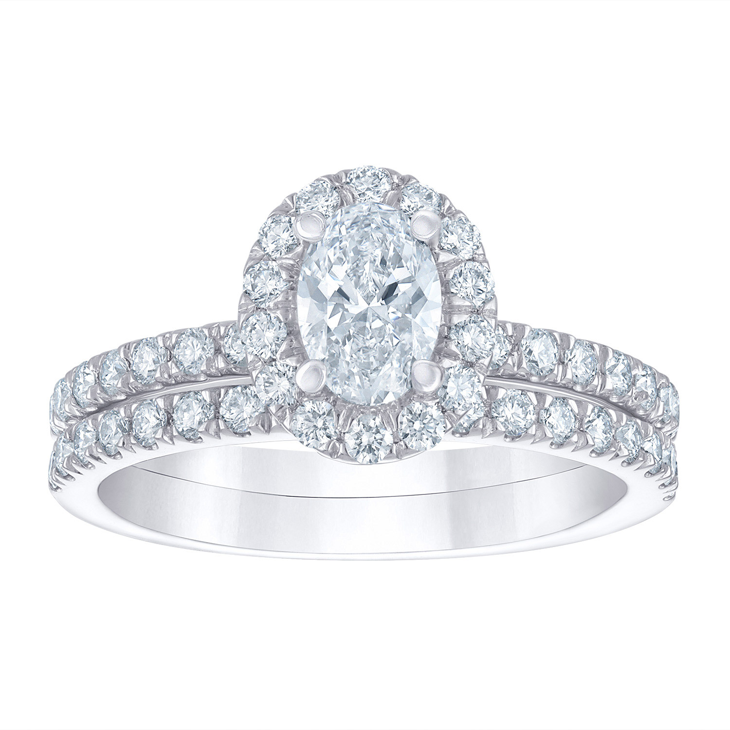 Oval Cut 1.08 ctw VS2 Clarity  H Color Diamond Platinum Halo Wedding Set
