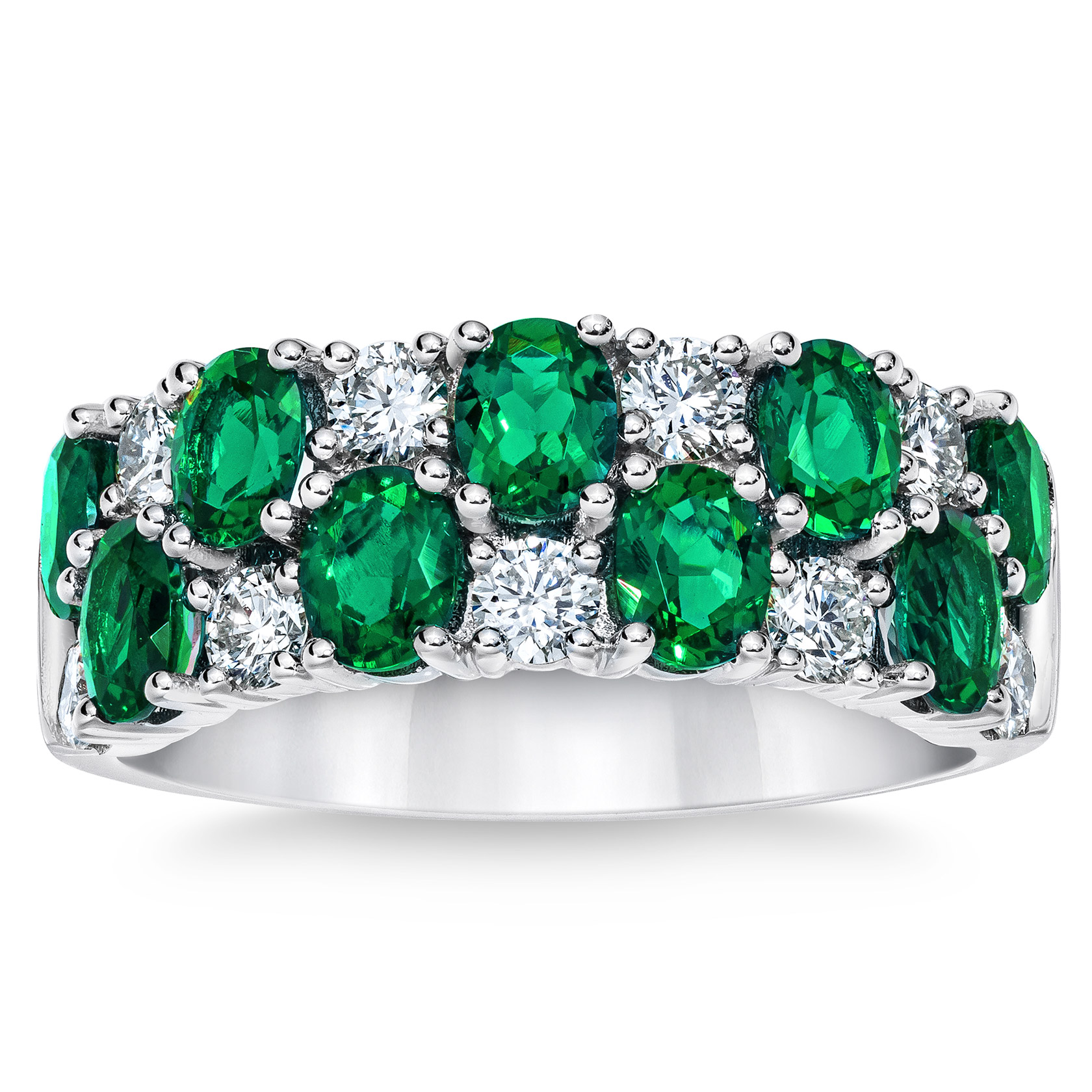 Lab Created Emerald and Diamond 14kt White Gold Ring