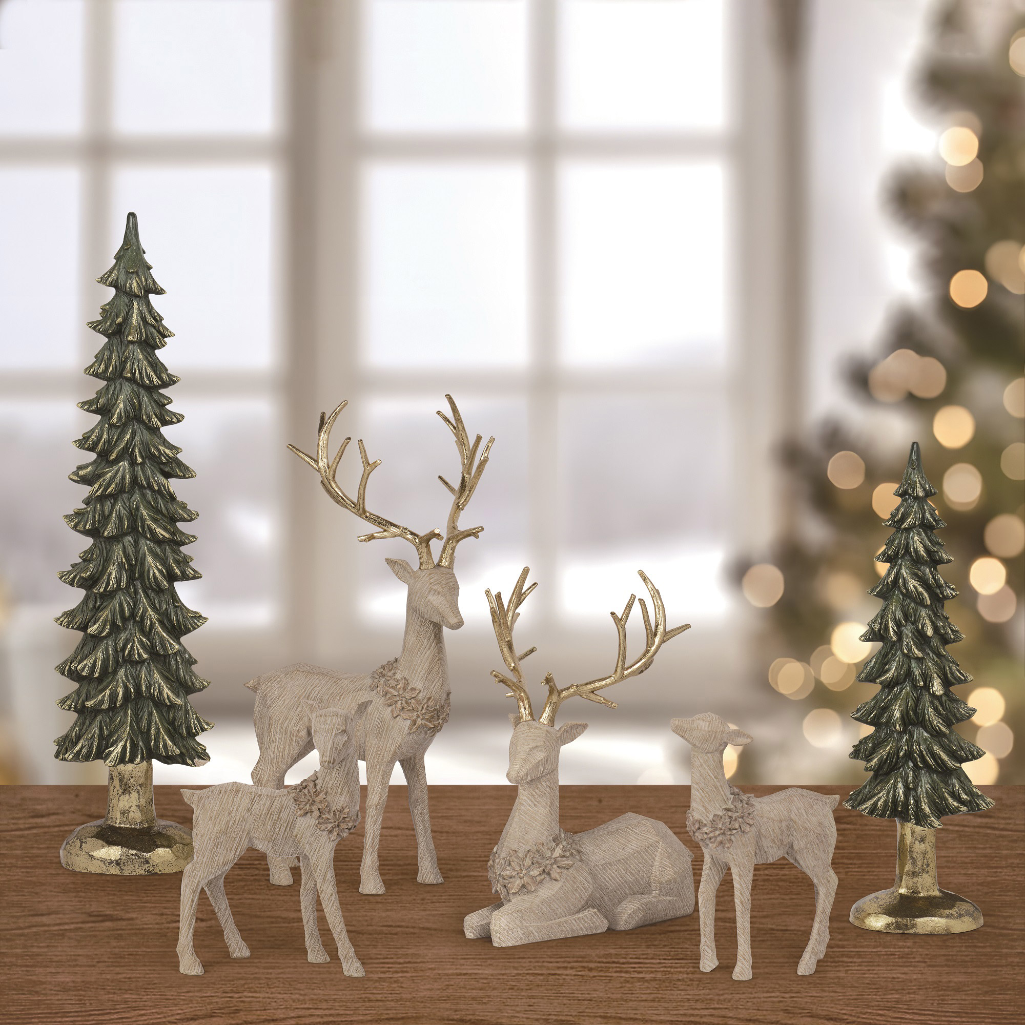 Deer Family with Trees - Set of 6