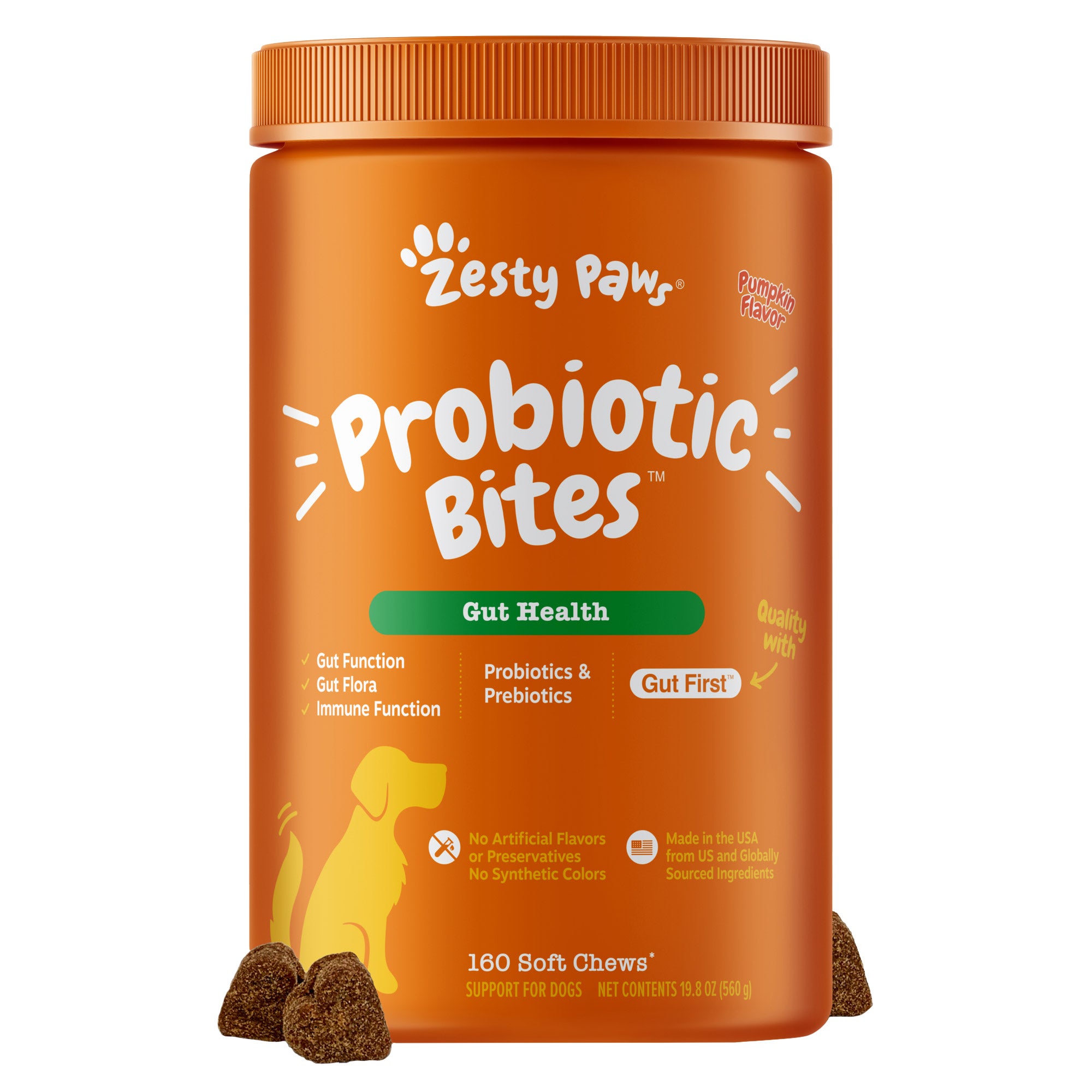 Zesty Paws Probiotic Bites for Dogs, Pumpkin Flavor, 160-count