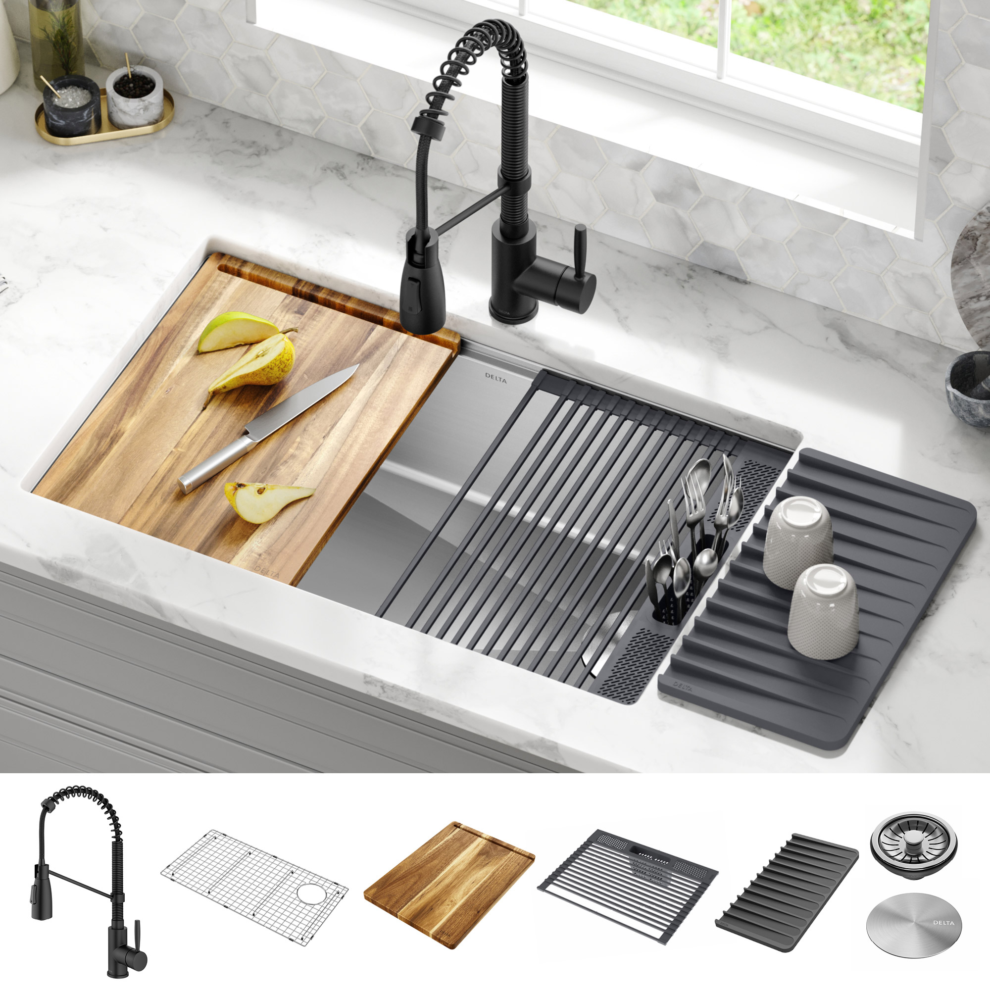 Delta 30” Undermount 16 Gauge Workstation Sink with 18” Kitchen Faucet