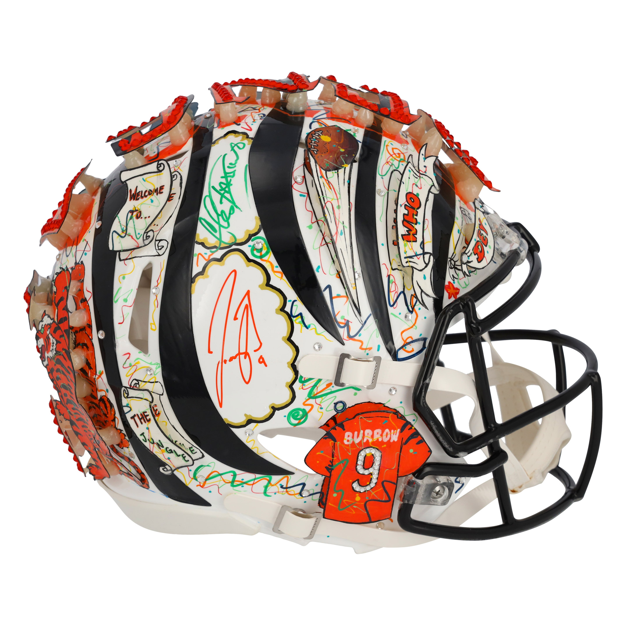 cincinnati bengals authentic football helmet Joe Burrow Cincinnati Bengals Autographed 2022 Alternate Riddell Speed Authentic  Helmet - Art by Charles Fazzino
