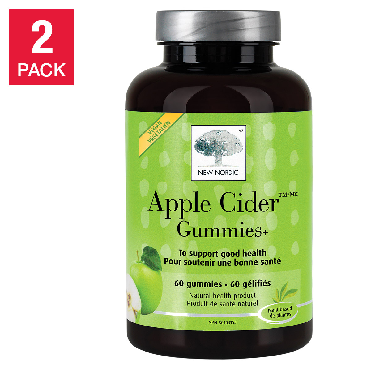 New Nordic Apple Cider Vegan Gummies, 2 x 60 Gummies