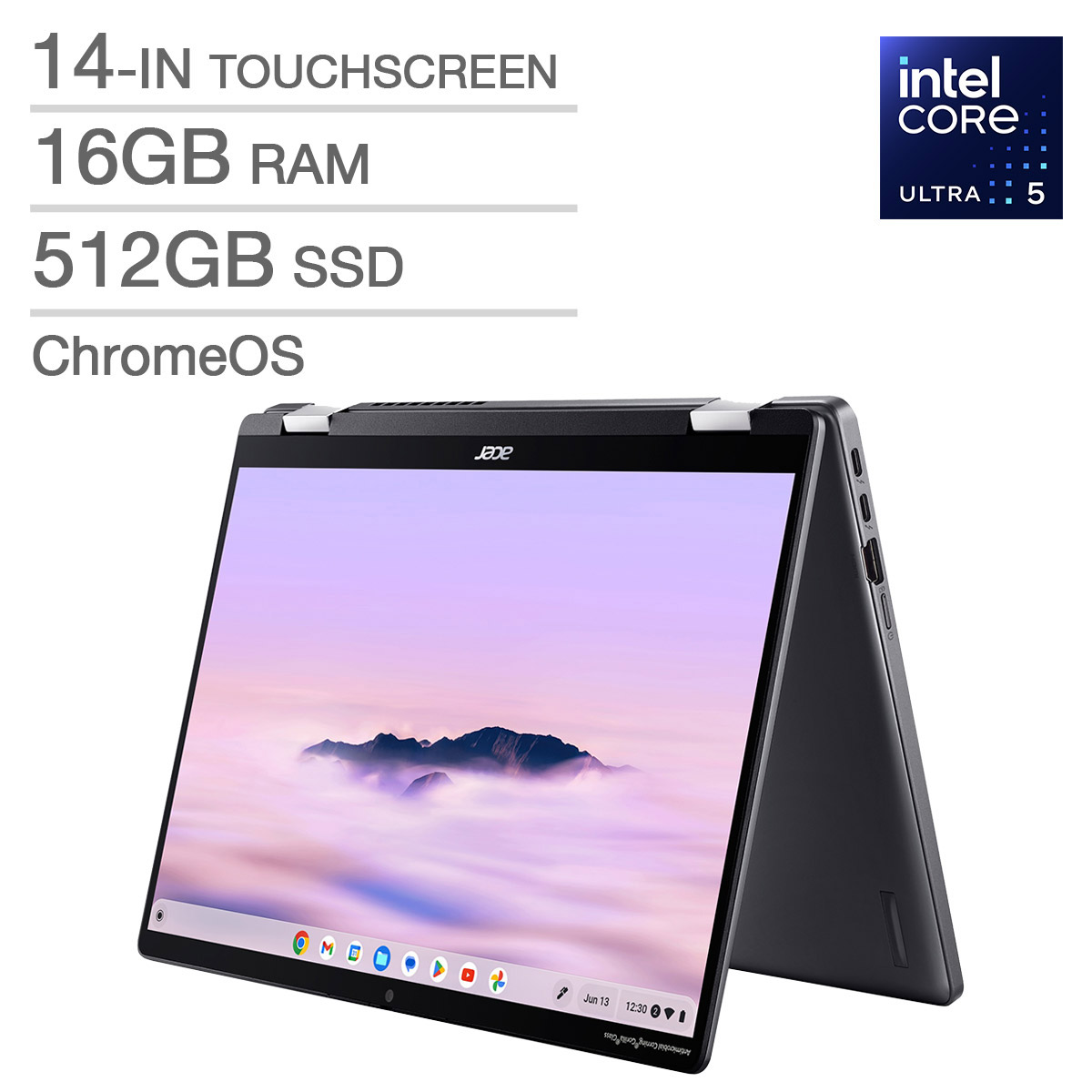 Acer Spin 714 14.0-in Touchscreen Chromebook Plus, Intel Core Ultra 5 125U, 16 GB RAM, 512 GB SSD