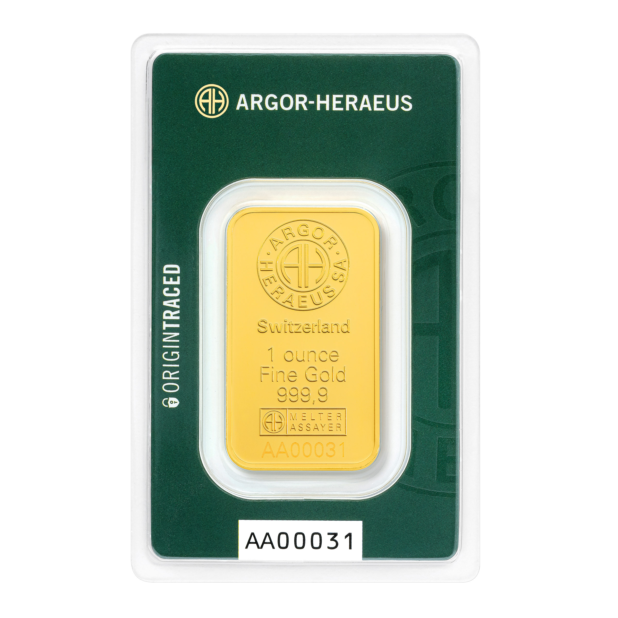 1 oz Gold Bar Argor Heraeus Origin Traced (New in Assay) 