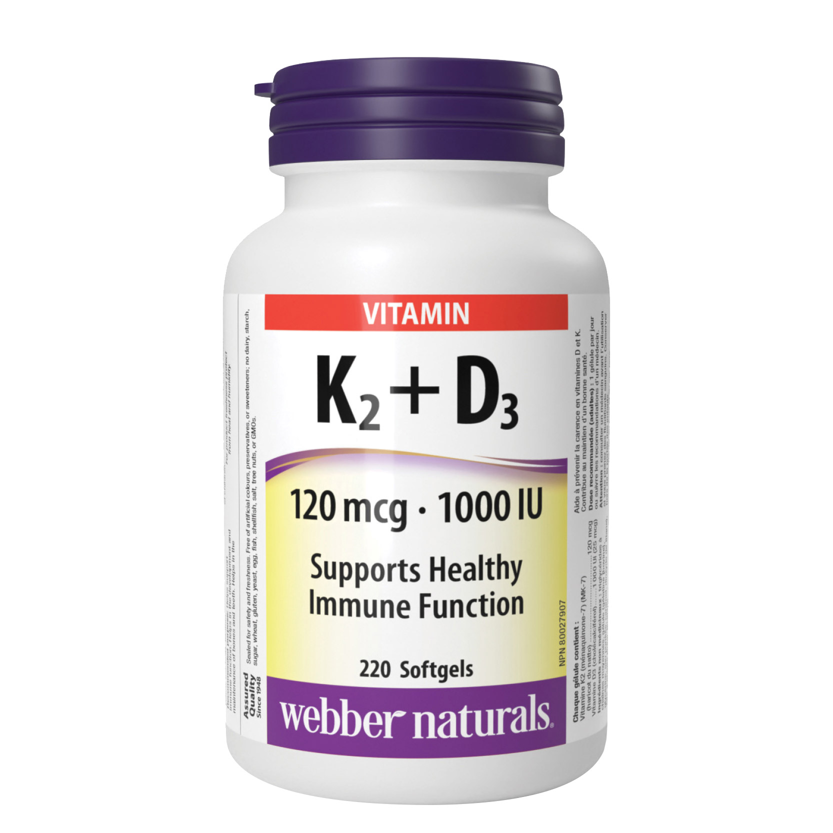 webber naturals Vitamin K2+D3 120 mcg / 1000 IU - 220 softgels