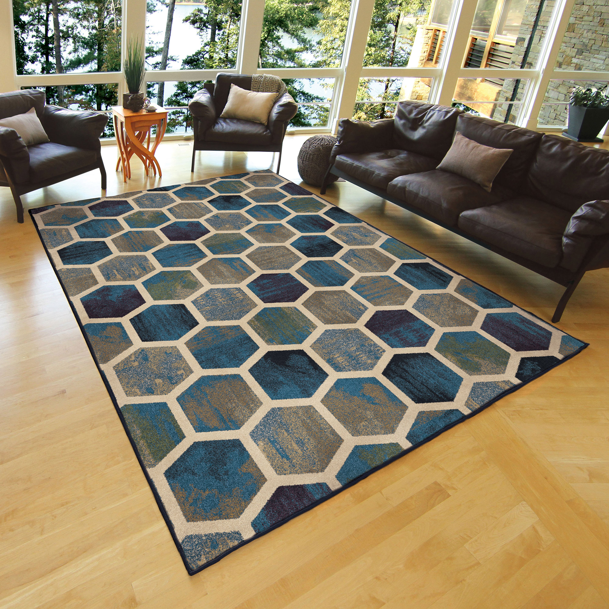 Orian Rugs Hexfield Blue Indoor Area Rug