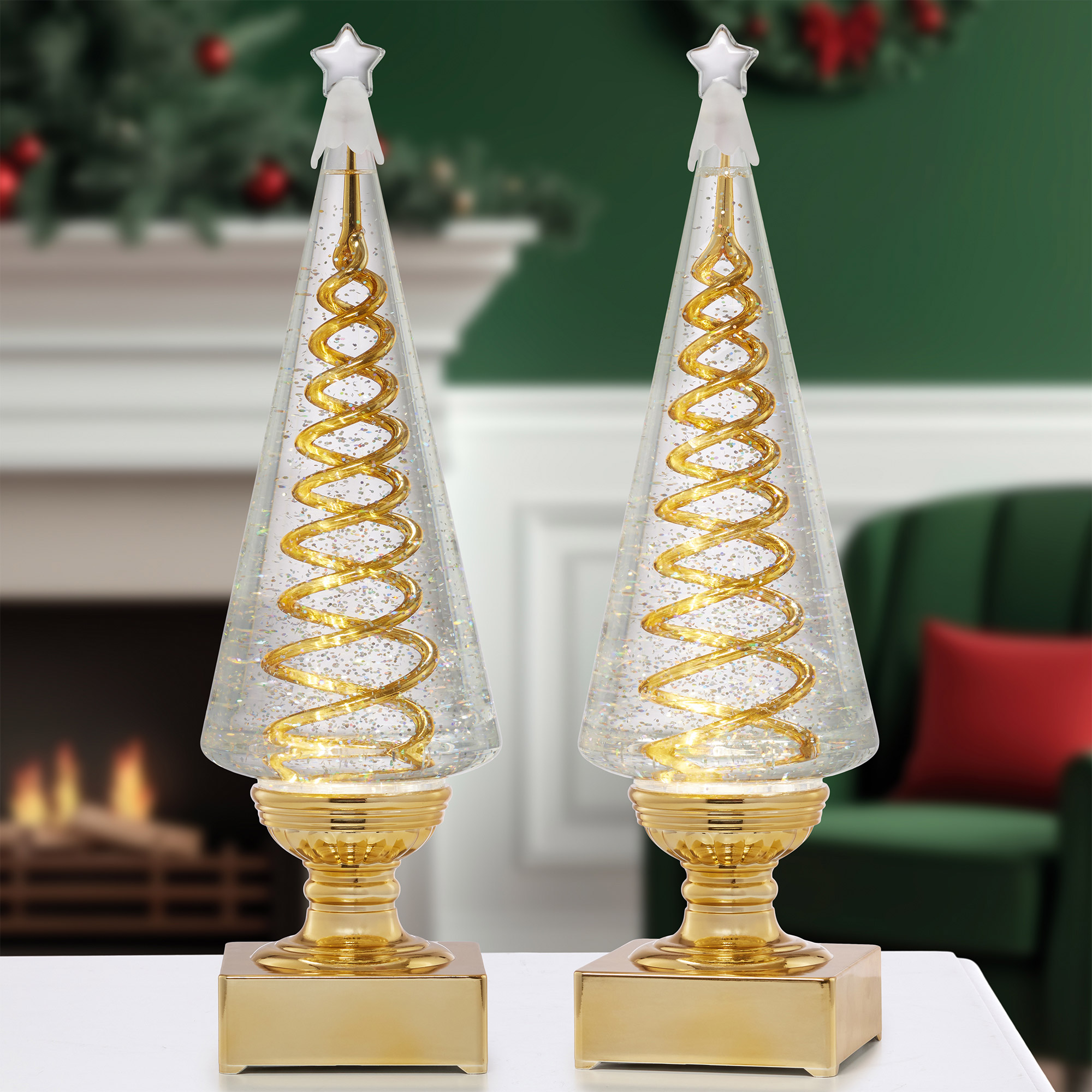 35.5 cm (14 in.) Set of 2 Spiral Christmas Trees - Gold