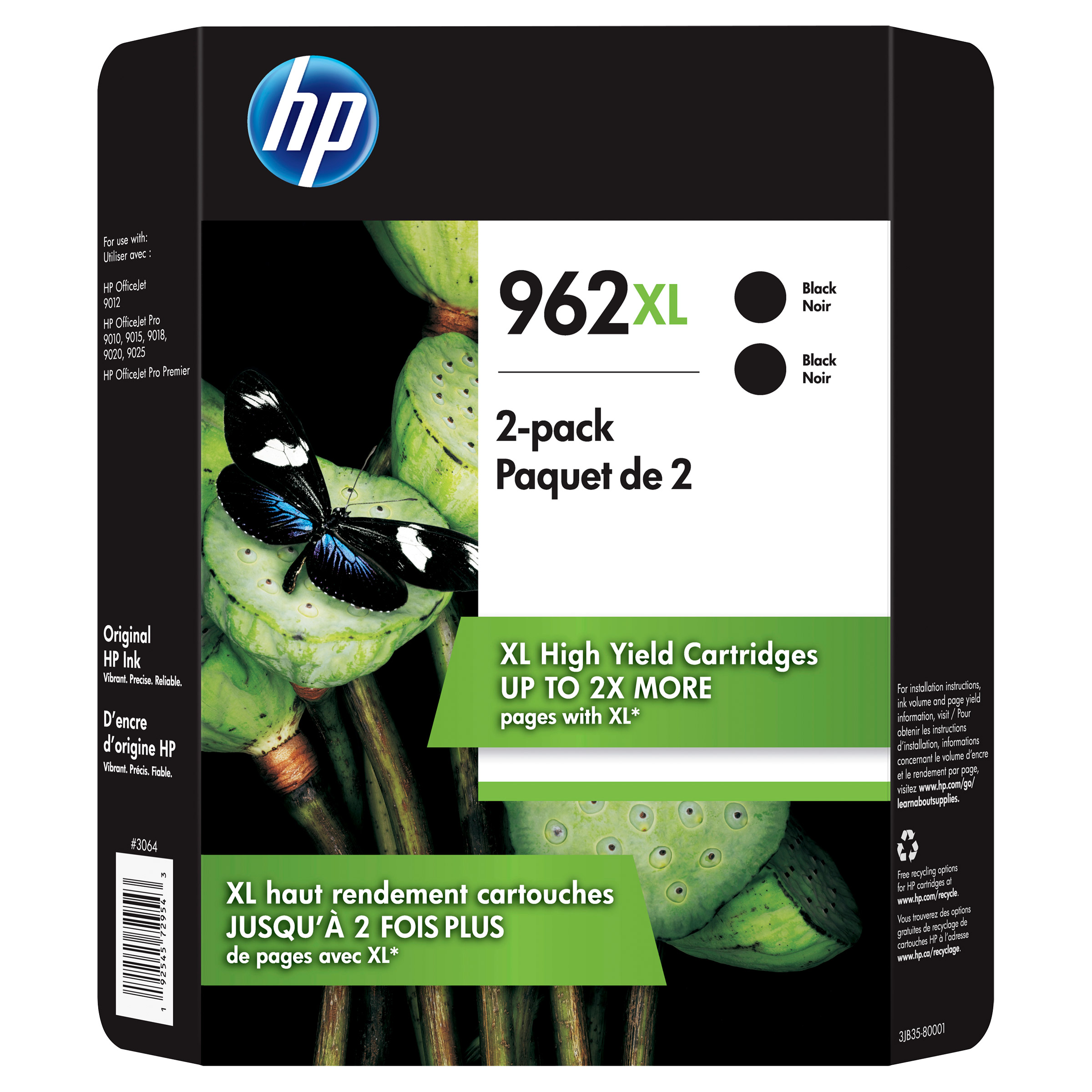 HP 962XL High Yield Ink Cartridge  Black  2-count