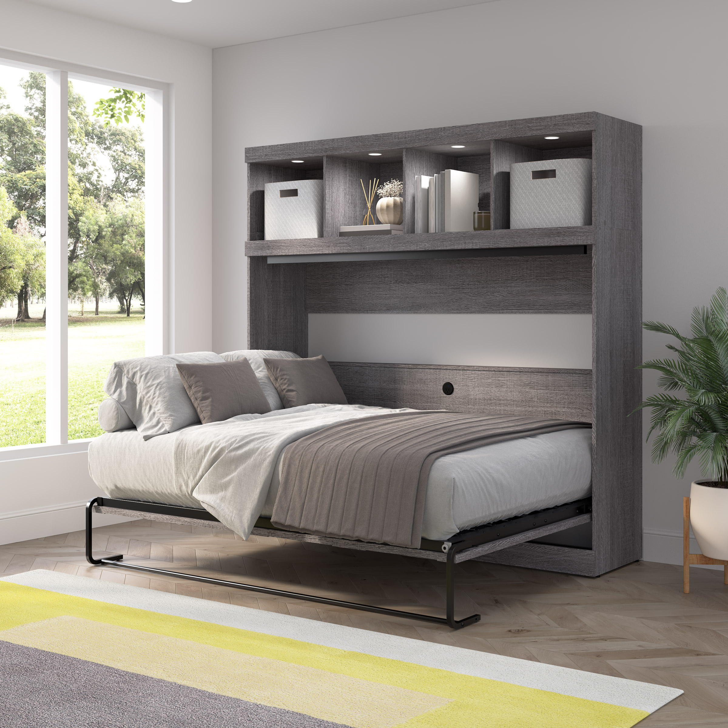 Bestar Oasis Premium Horizontal Double Wall Bed with Overhead Storage