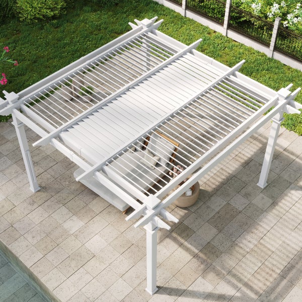 Vita Brandenburg Louvered Vinyl Pergola | Costco Vita Brandenburg Louvered Vinyl Pergola | Costco