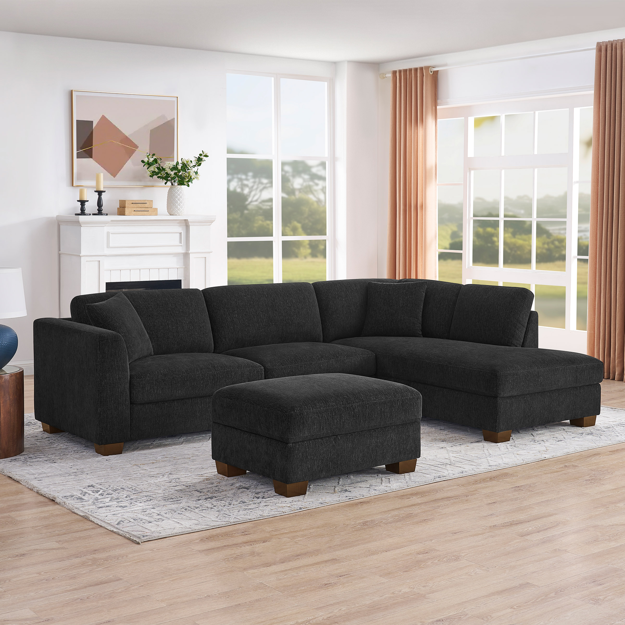 Thomasville Walsen 3-piece Fabric Sectional with Storage Ottoman