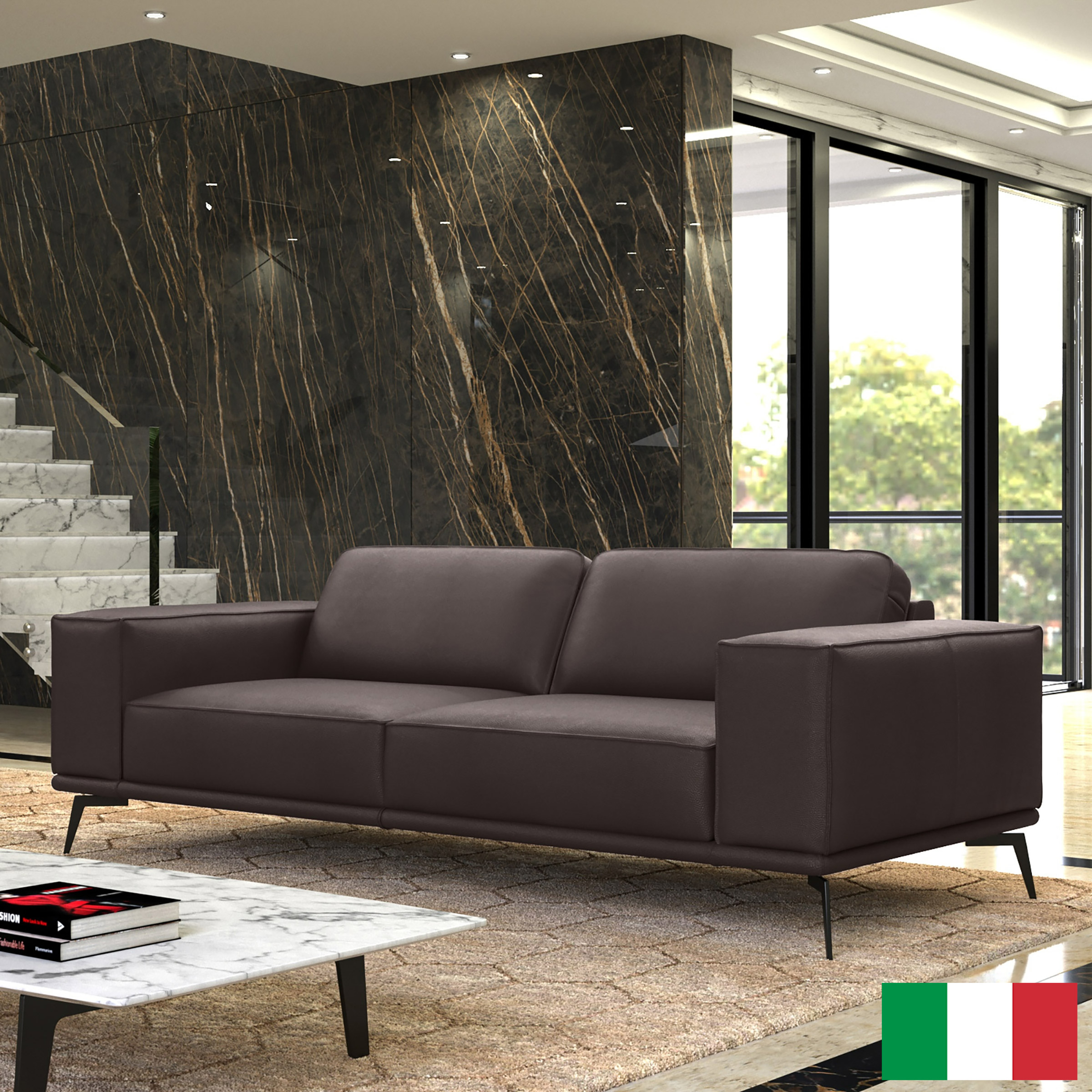 Manhattan Modern Top Grain Leather Sofa