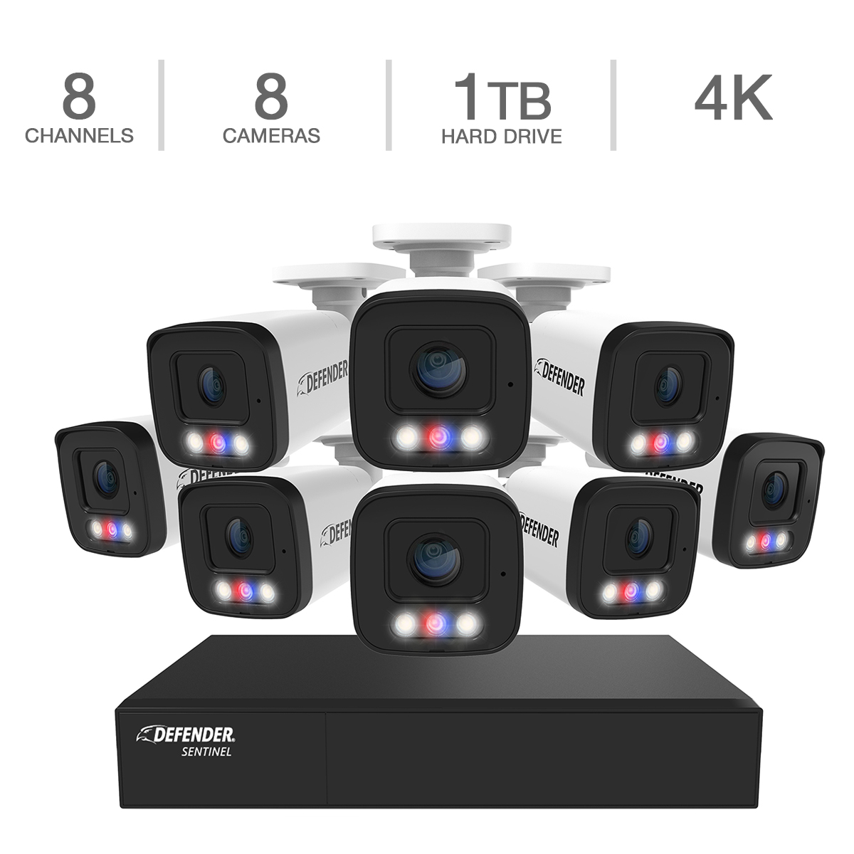 Defender AI POWERED Sentinel 4K Ultra HD Wired 8 Channel PoE NVR Security System with 8 Metal Cameras with 1 TB HDD