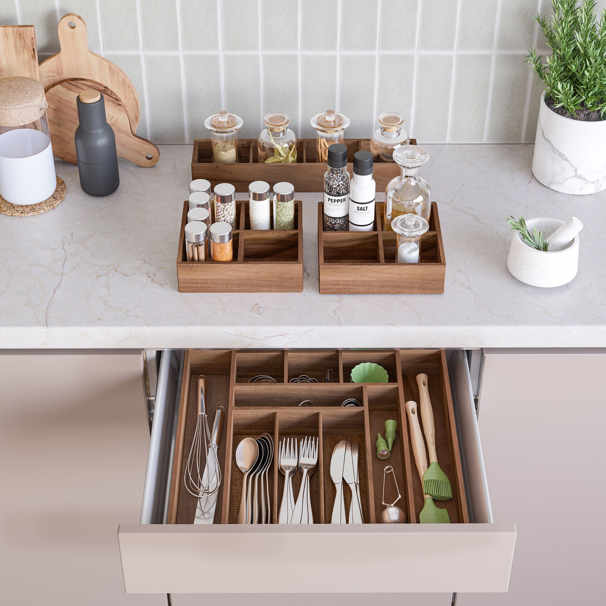 Seville Classics 4-piece Acacia Expandable Drawer Organizer | Costco