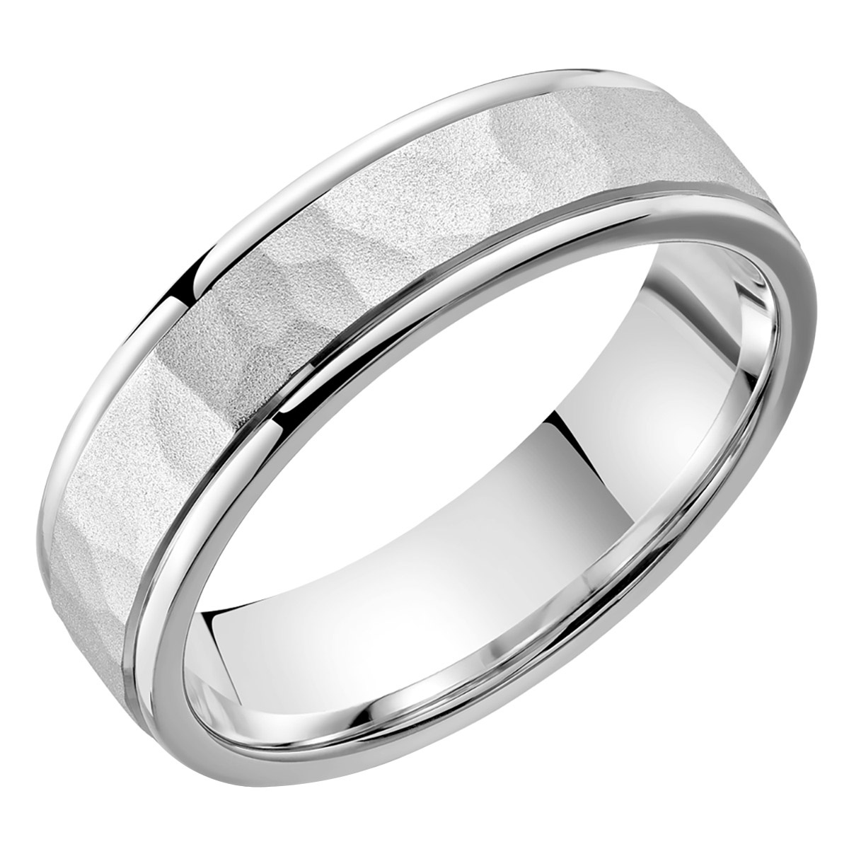 Hammered Look White Gold Men’s Wedding Band
