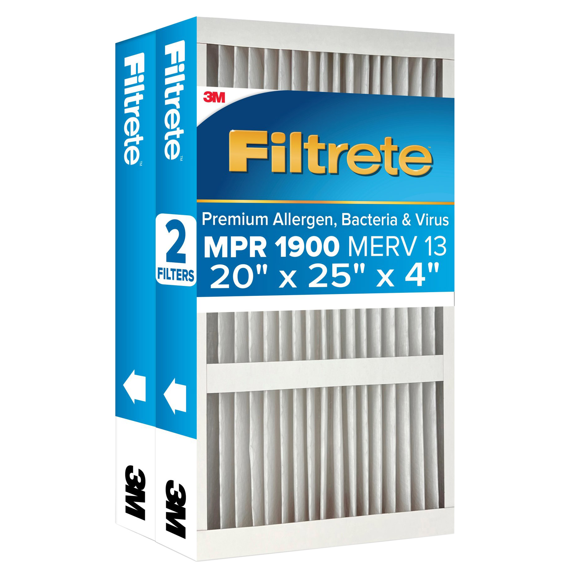 Filtrete Air Filter 4”  MPR 1900 MERV 13  Premium Allergen  Bacteria and Virus Filter  Electrostatic Air Cleaning Deep P