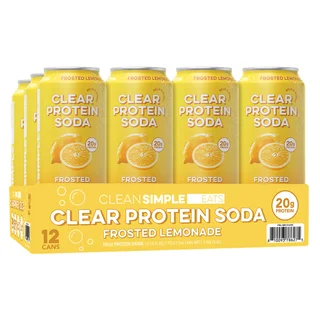 Clean Simple Eats 20g Clear Protein Soda, Frosted Lemonade, 16 fl oz, 12-pack