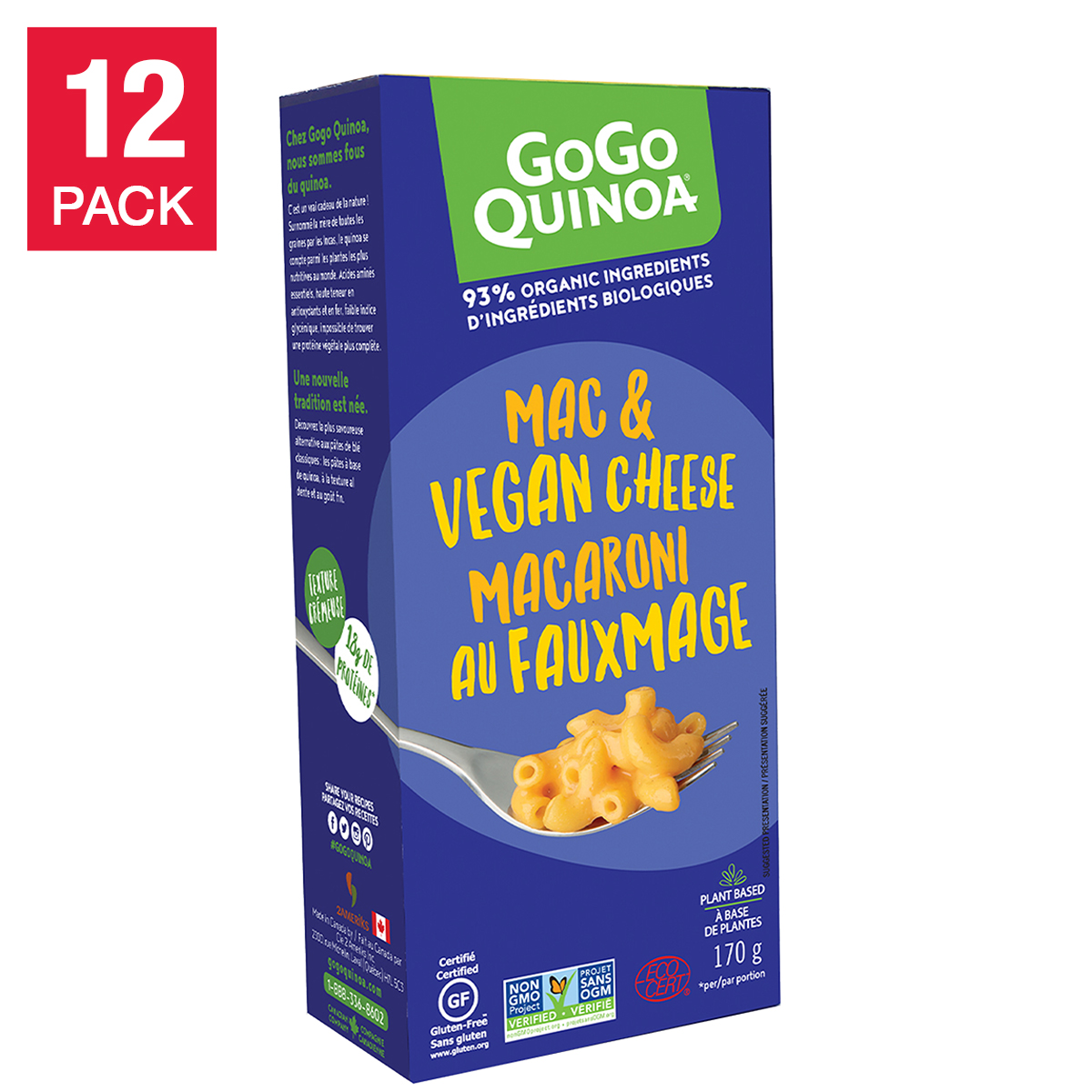 GoGo Quinoa Vegan Mac & Cheese Elbows, 12 x 170 g 