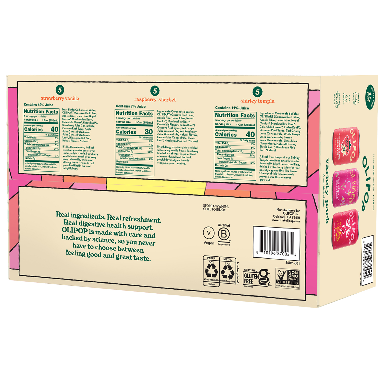 OLIPOP Prebiotic Soda, Spring Variety Pack, 12 fl oz, 15 ct | Costco