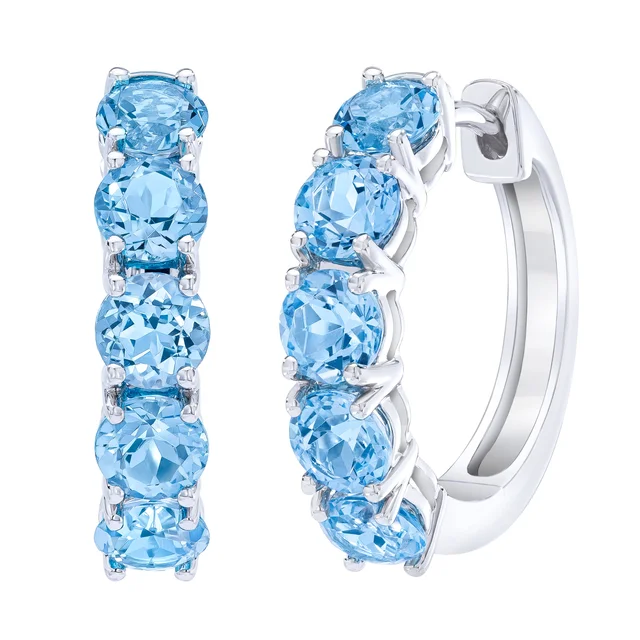 Gemstone 14kt Gold Hoop Earrings; Swiss Blue Topaz