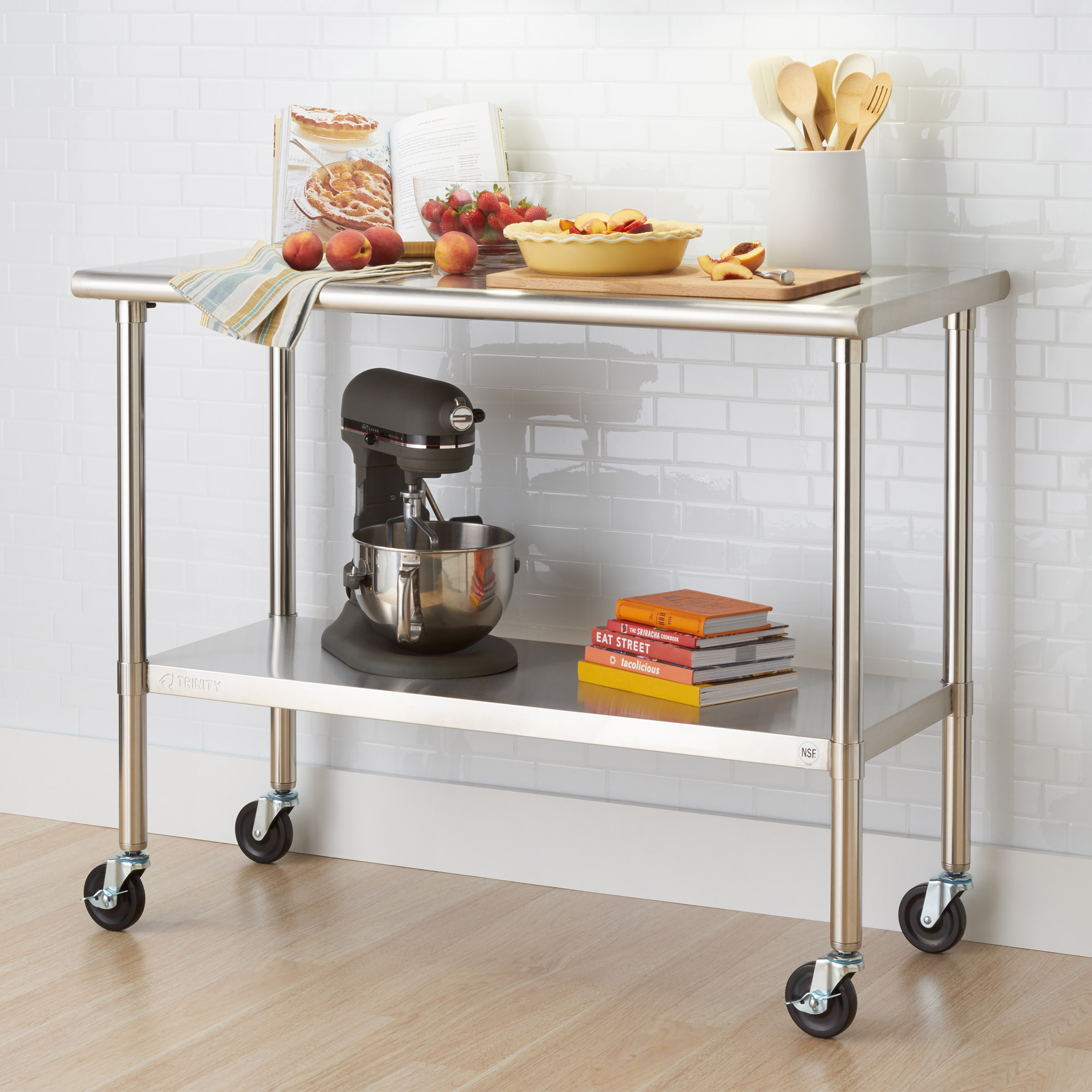 TRINITY EcoStorage NSF Stainless Steel Prep Table with Wheels