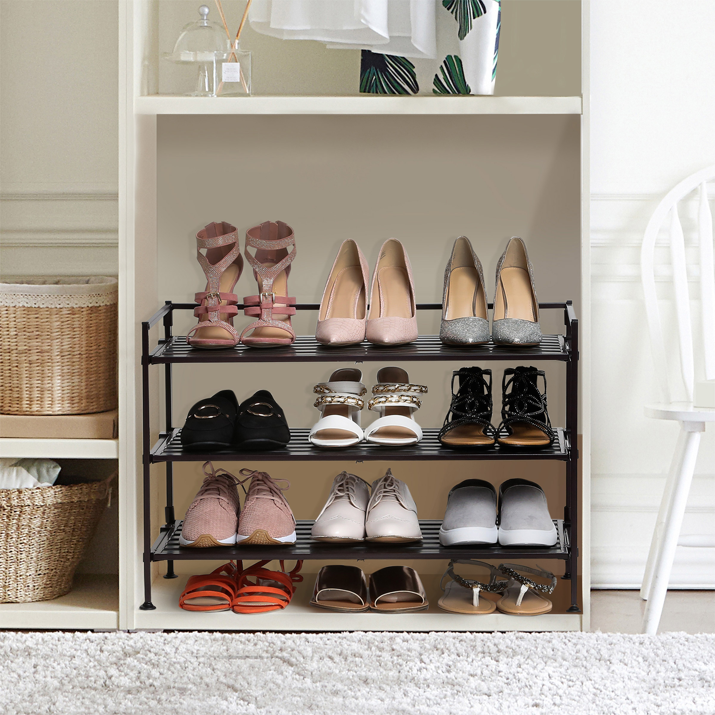 Vancouver Classics 3-Tier Freestanding Stackable Resin Wood Utility Metal Shoe Rack (2 Pack)