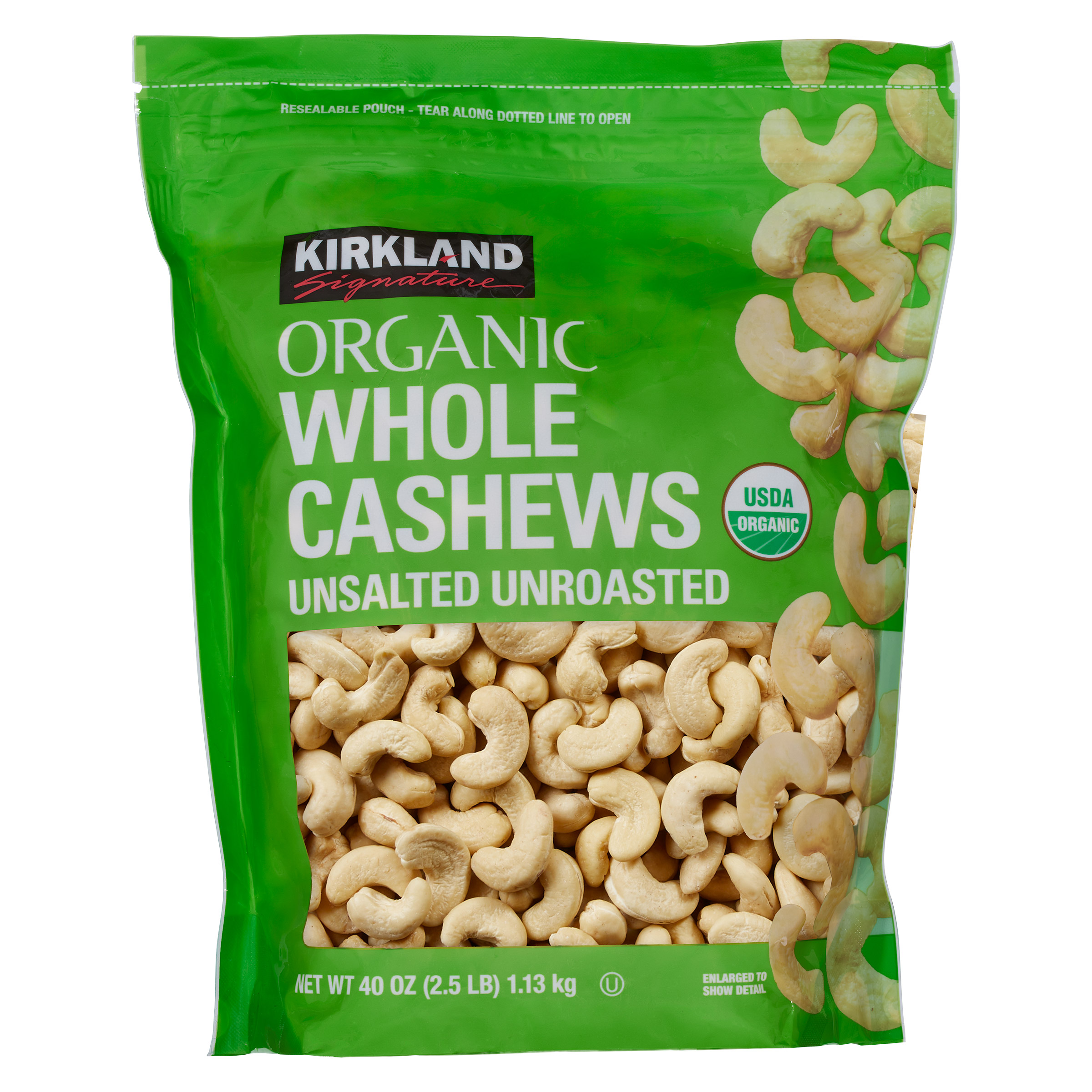 Kirkland Signature Organic Whole Cashews  Unsalted  Unroasted  2.5 lbs