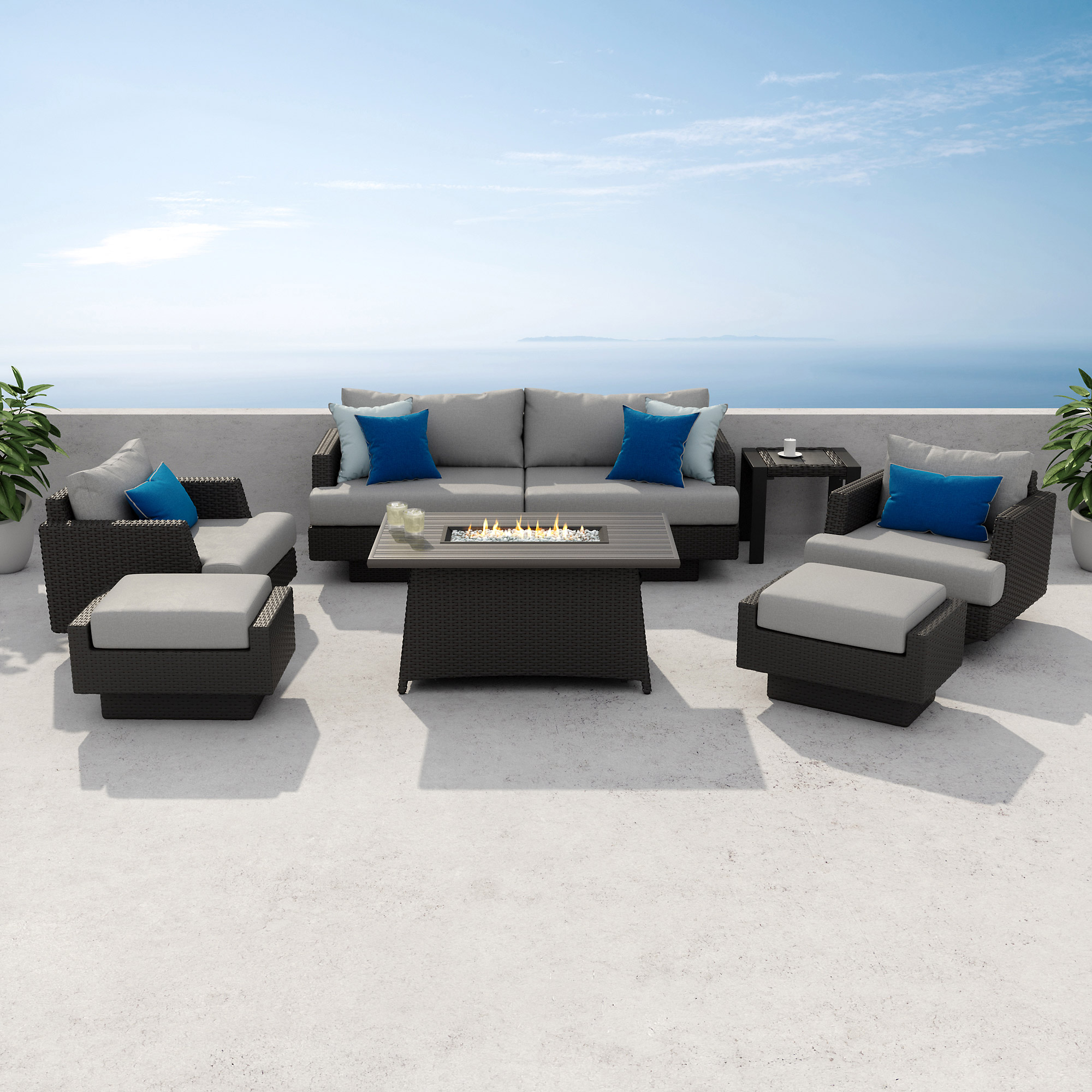 Portofino Repose 7-piece Outdoor Patio Fire Motion Seating Set