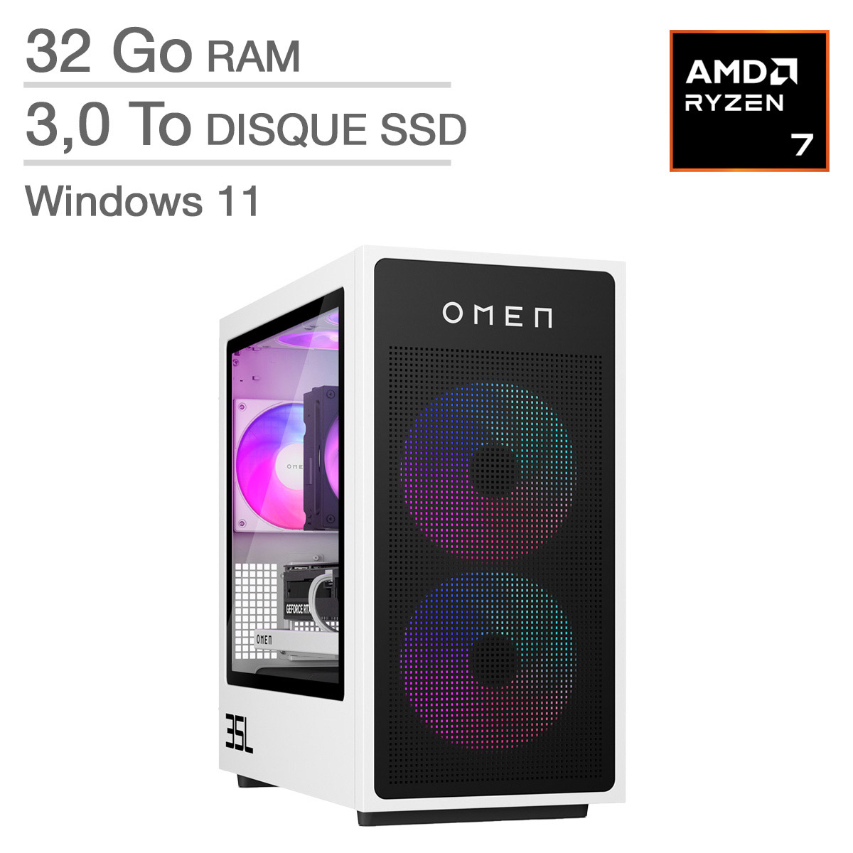 HP OMEN 35L - Ordinateur de bureau de jeux , AMD Ryzen 7 8700F – 32GB RAM, 3TB SSD, NVIDIA GeForce RTX 5070