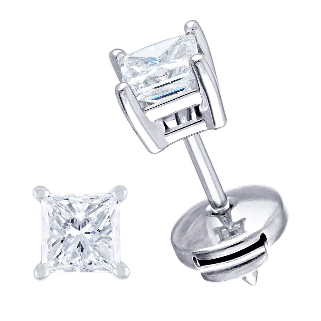 Princess Cut Diamond Stud Earrings (1.20 ctw)