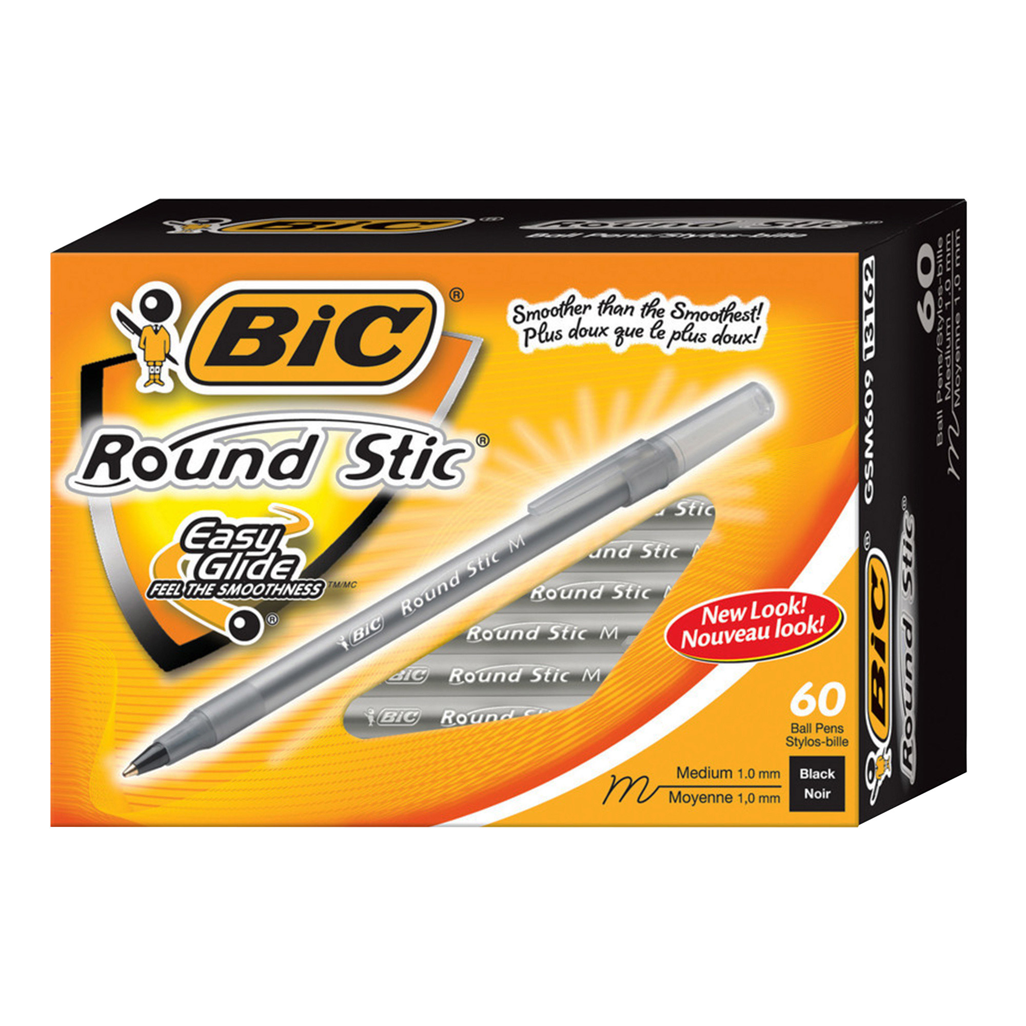 BIC Round Stic Black Ballpoint Medium-point 1.0 mm Pens, 60-pack