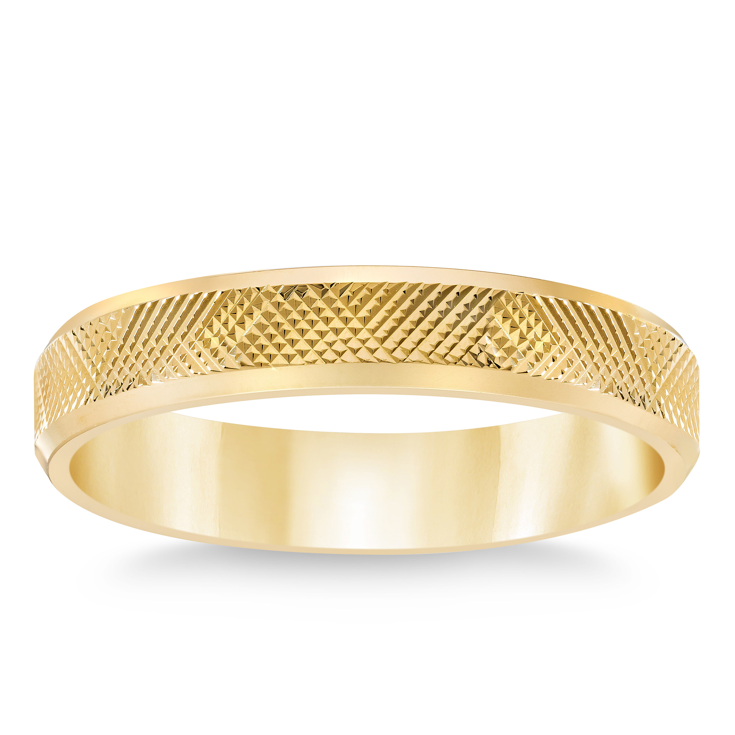 4mm Comfort Fit Diamond Cut and High Polish Beveled Edge Wedding Band