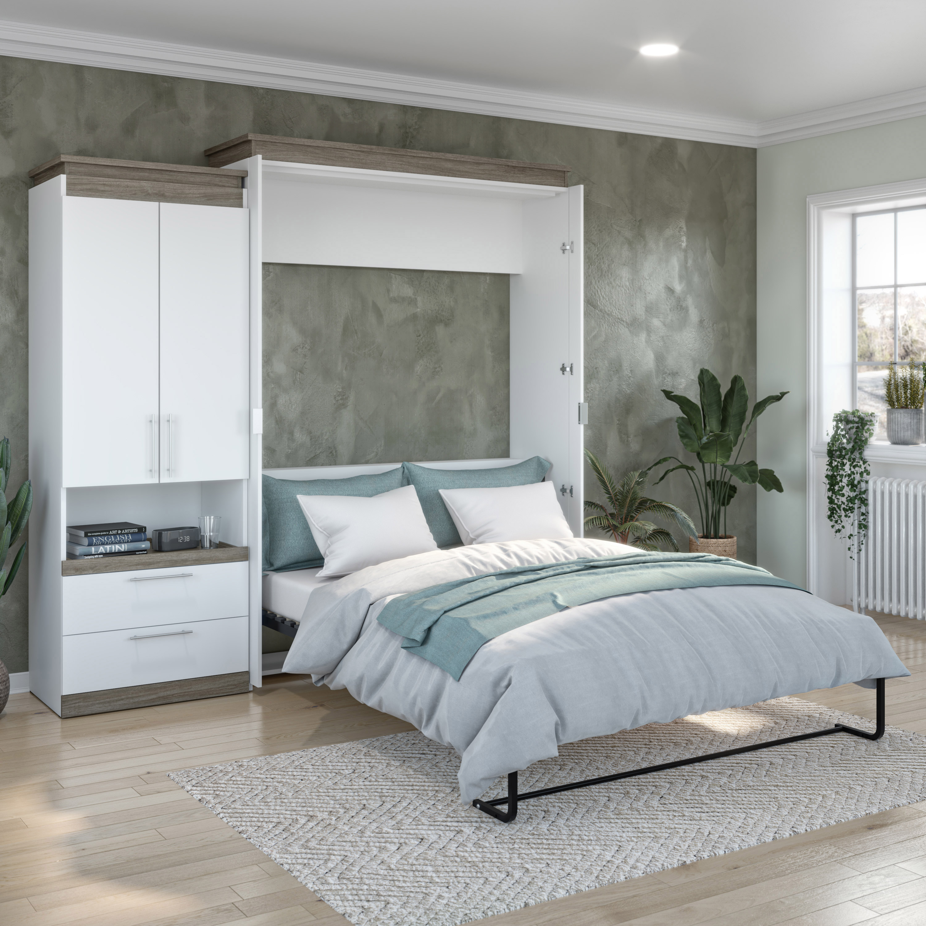 Orion Queen Wall Bed with Storage Cabinet and Nightstand