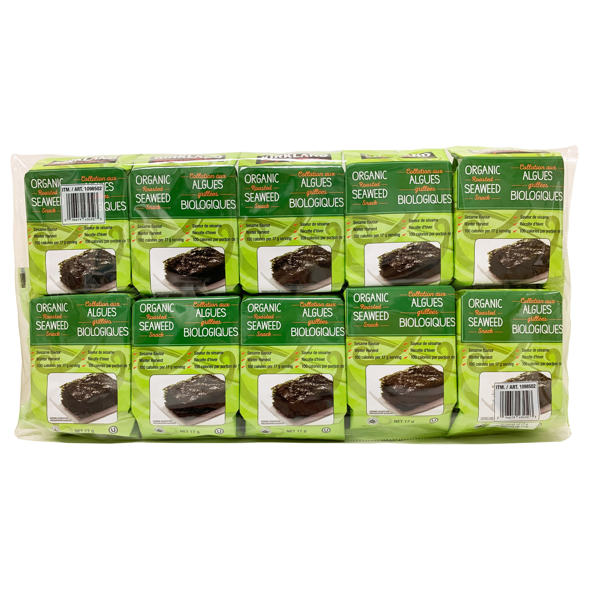 Kirkland Signature Organic Roasted Seaweed Snack, 10-count