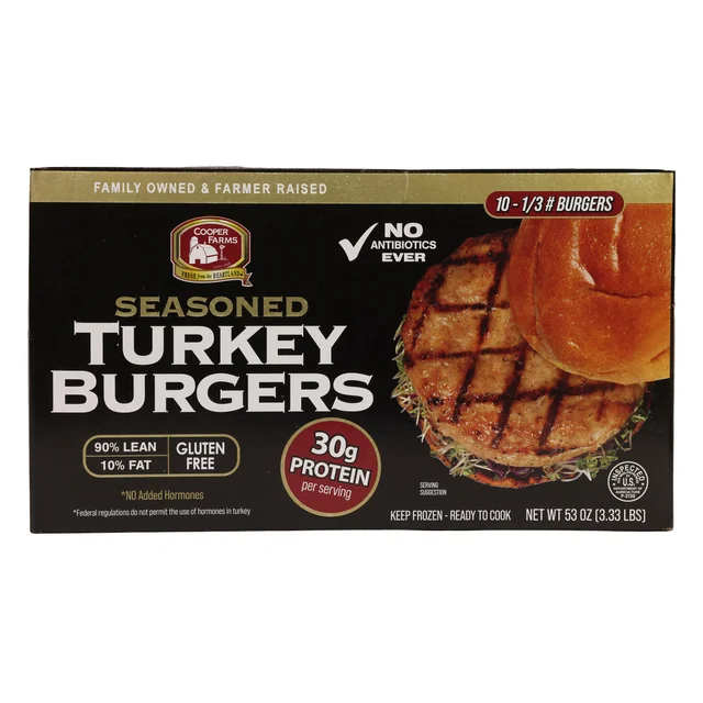 COOPER FARMS TURKEY BURGERS 3.33 LB BOX