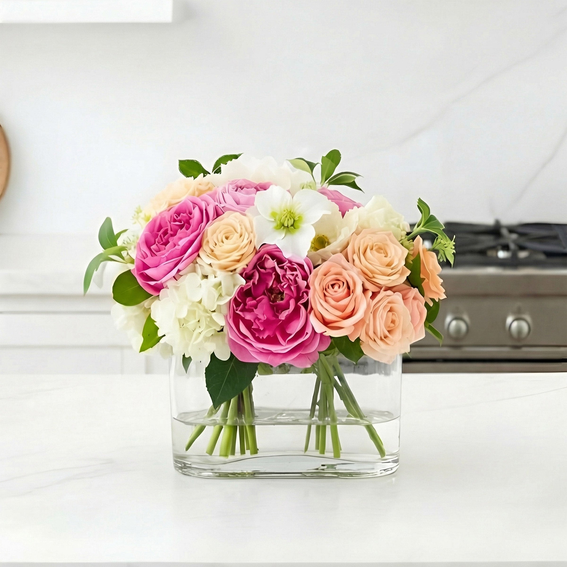 Faux 10” Mixed Rose & Hydrangea Arrangement
