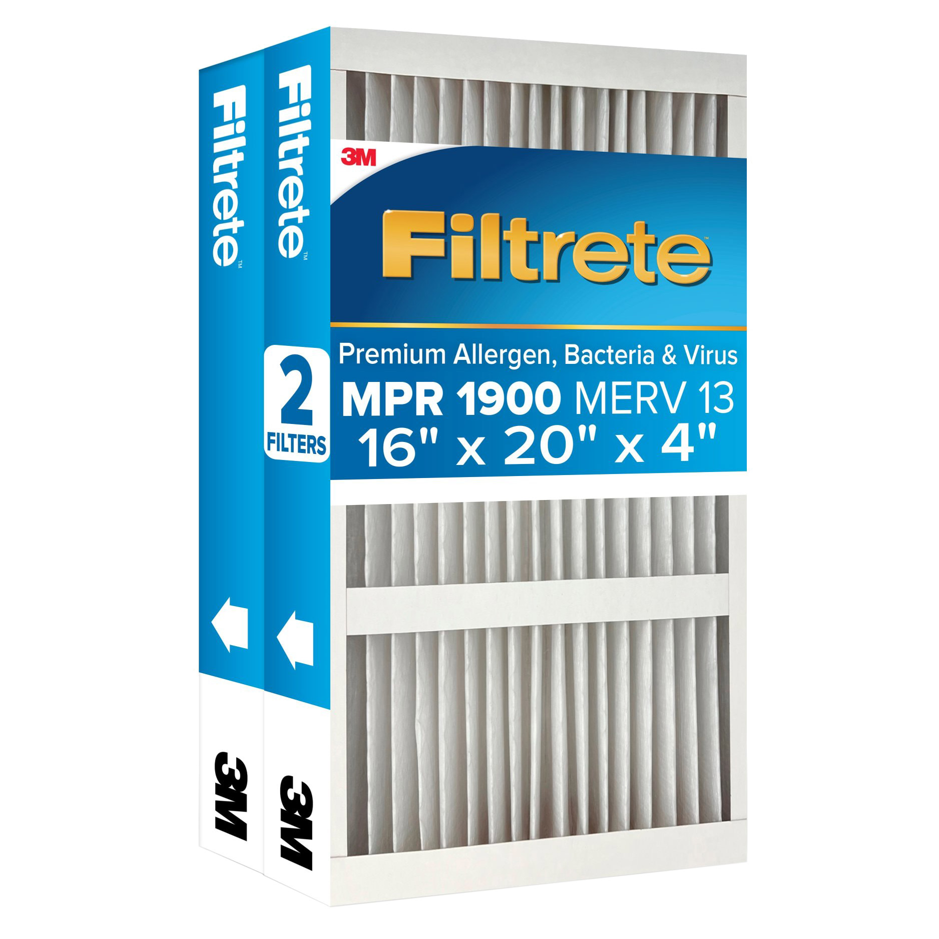 Filtrete Air Filter 4”  MPR 1900 MERV 13  Premium Allergen  Bacteria and Virus Filter  Electrostatic Air Cleaning Deep P