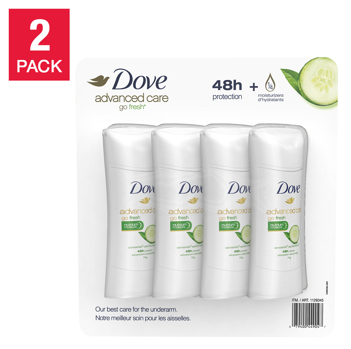 Dove Advanced Care Antiperspirant, 74g, 2-packs of 4